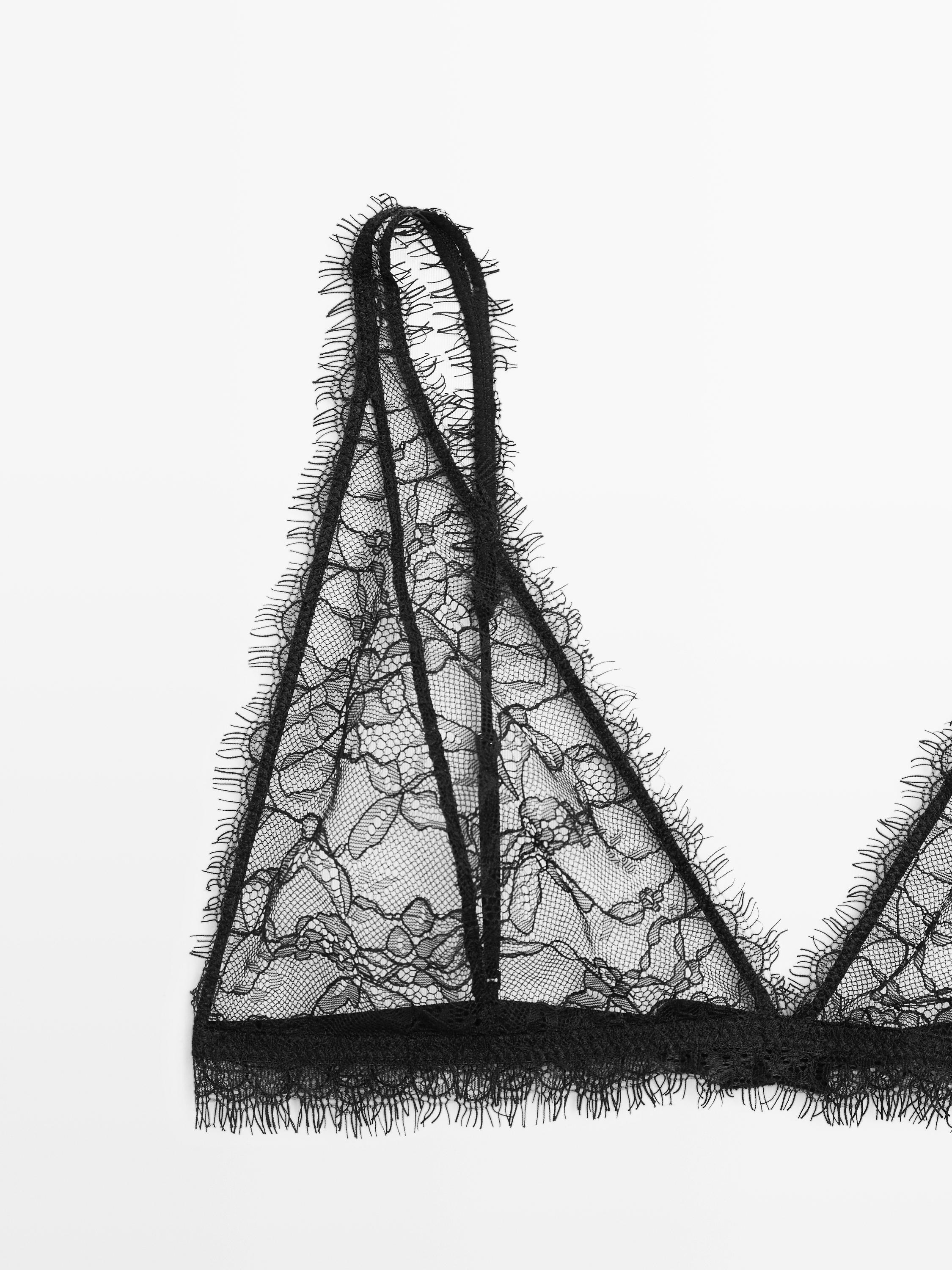 Frayed lace bralette — BLACK
