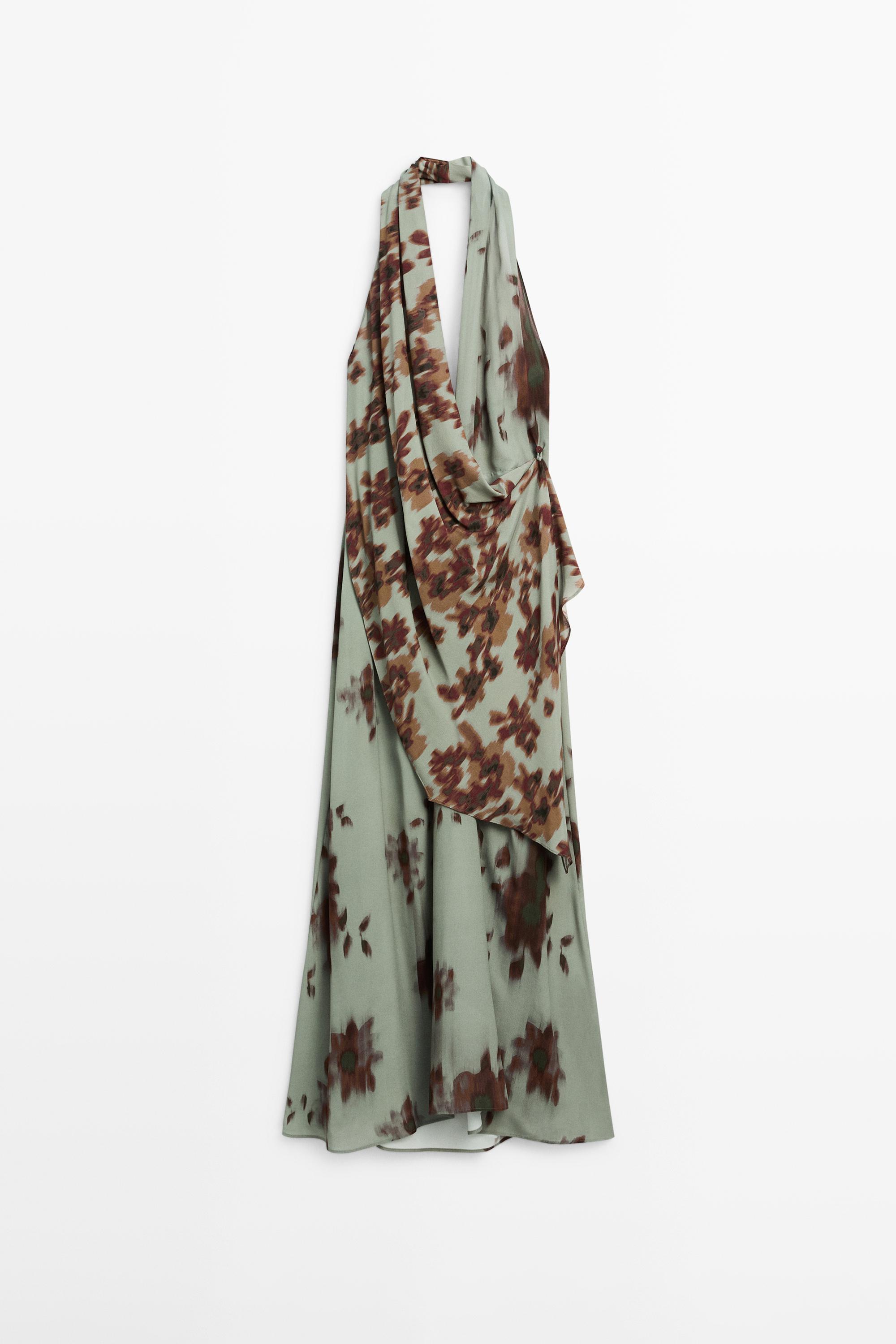 Printed halter midi dress Aquamarine Dress | Massimo Dutti Printed halter midi dress Aquamarine Dress | Massimo Dutti