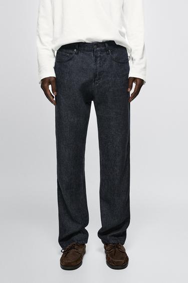 Straight-leg linen denim-effect pants — NAVY BLUE 3