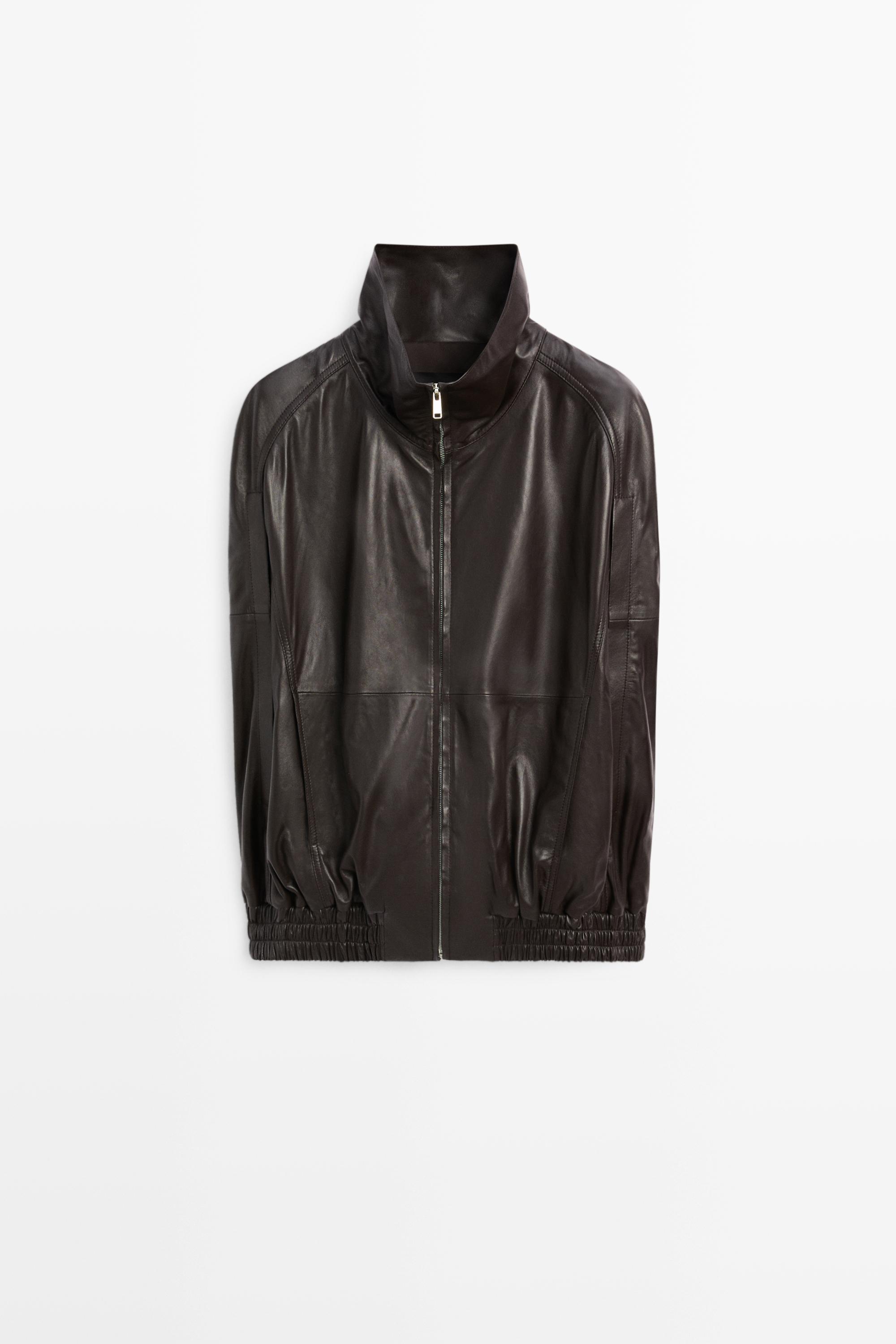 Nappa leather bomber gilet — BROWN