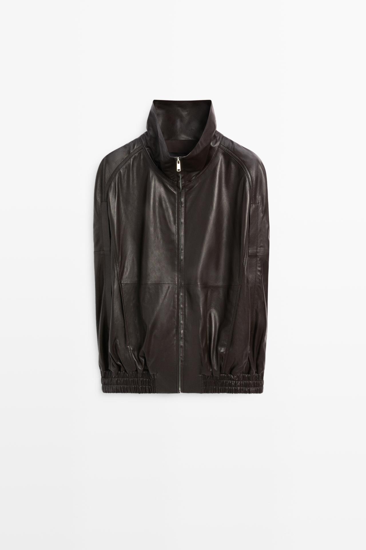 Nappa leather bomber gilet — BROWN