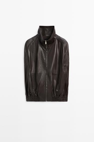 Nappa leather bomber gilet — BROWN 2