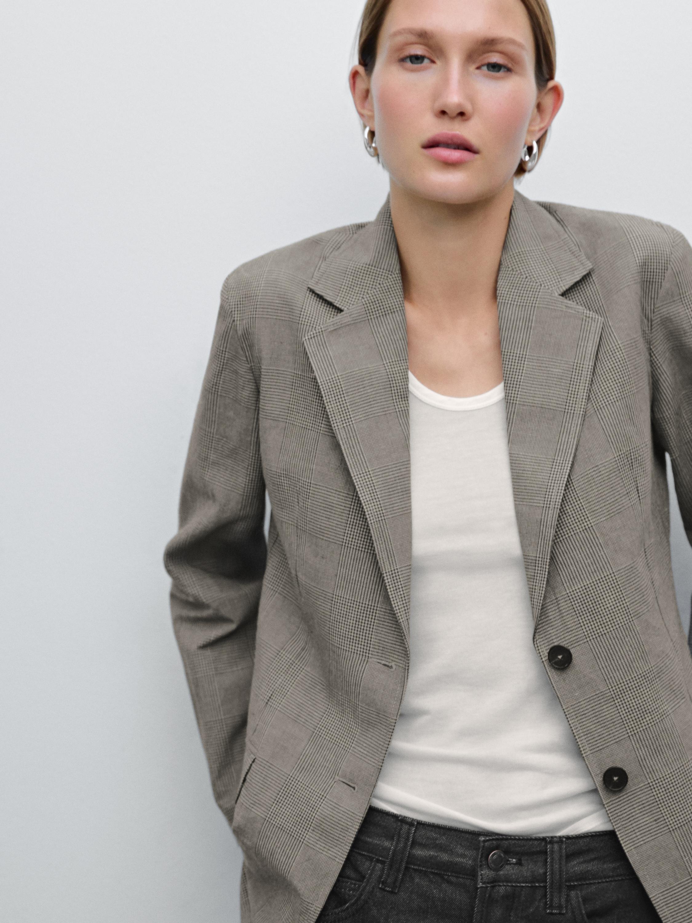 Check cotton blend blazer