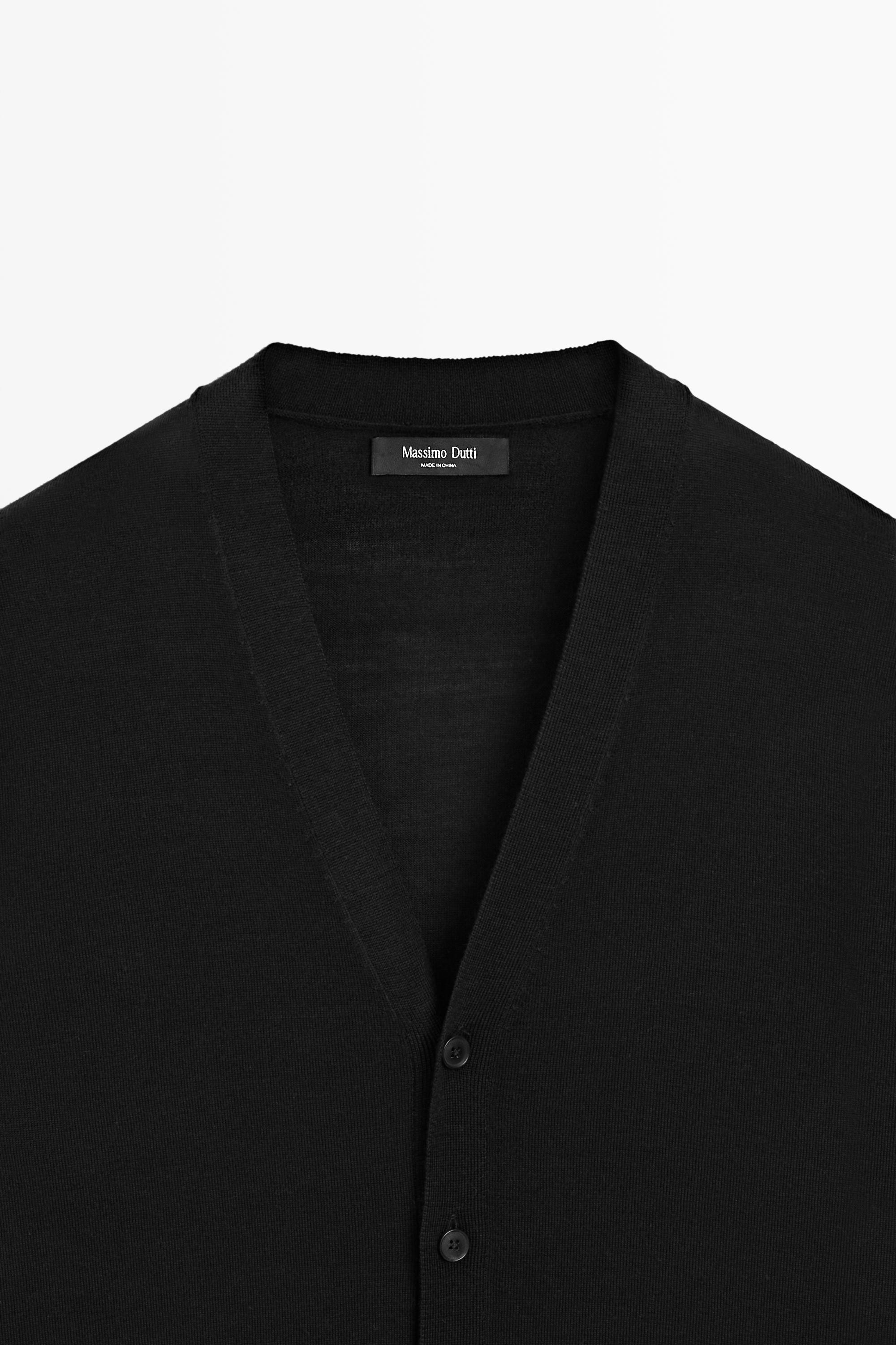 Merino wool button-up cardigan — BLACK