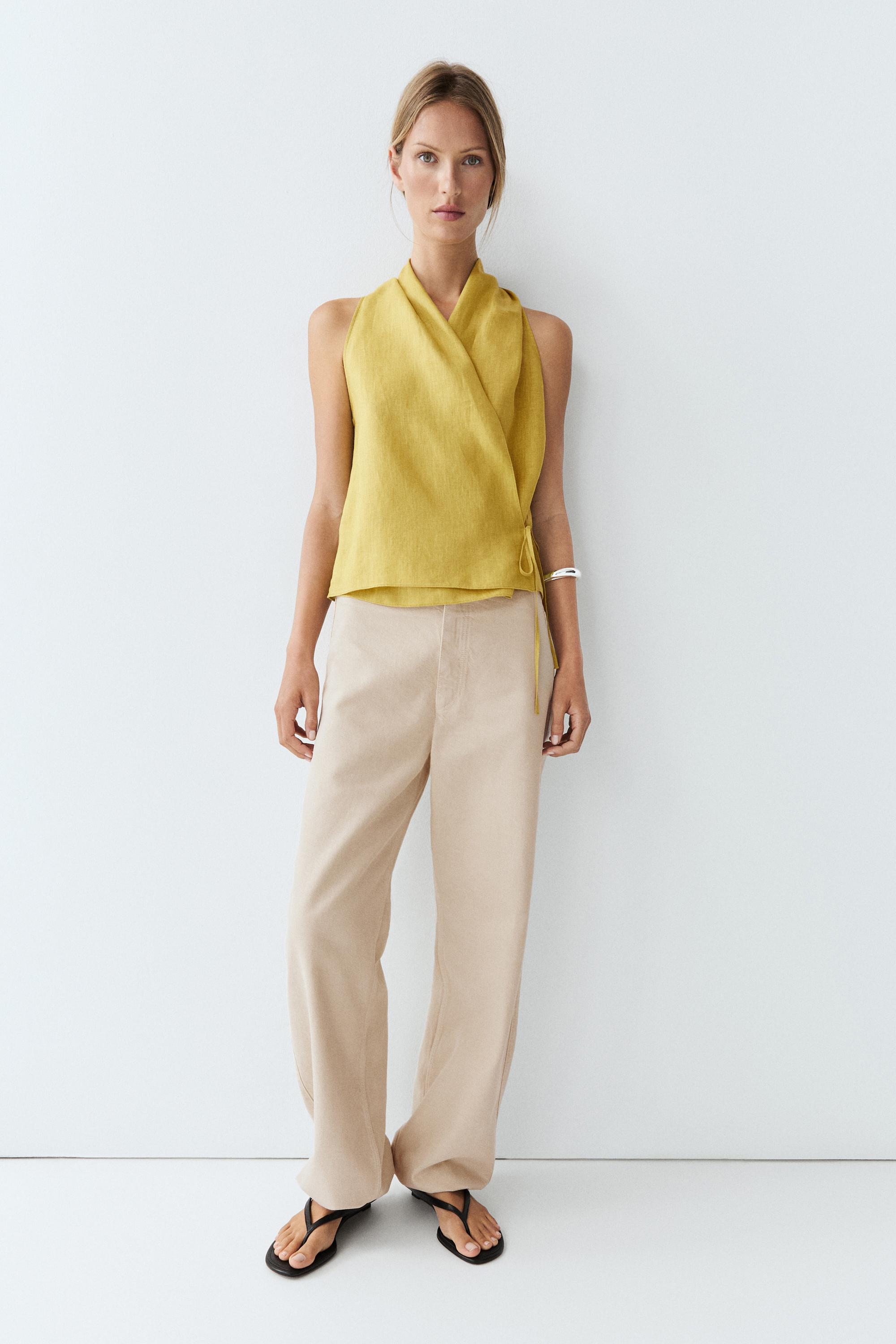 100% linen crossover halter top — LIME