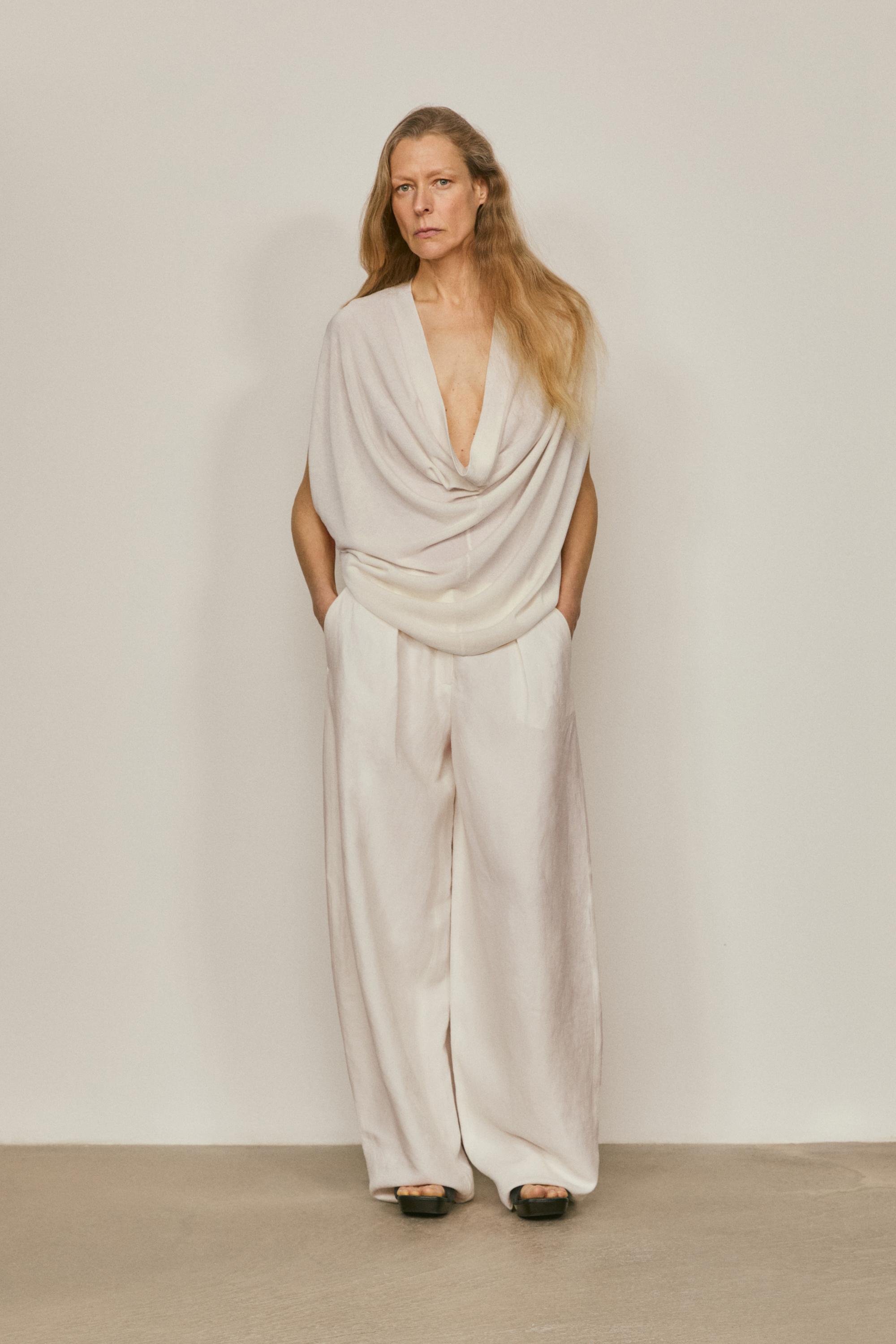 Silk blend top with cowl neckline - LIMITED EDITION — WHITE