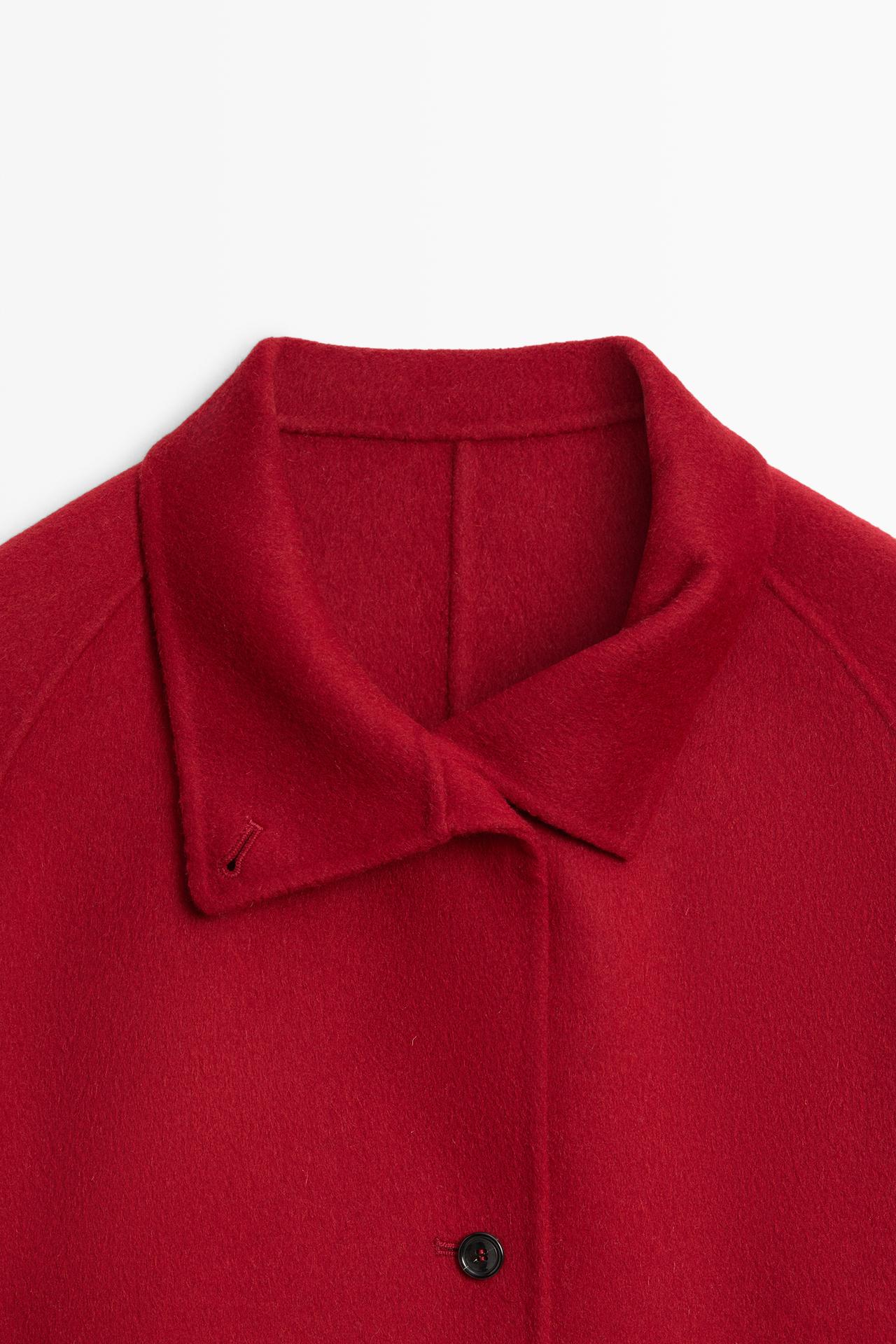 Short wool blend stand collar coat — RED