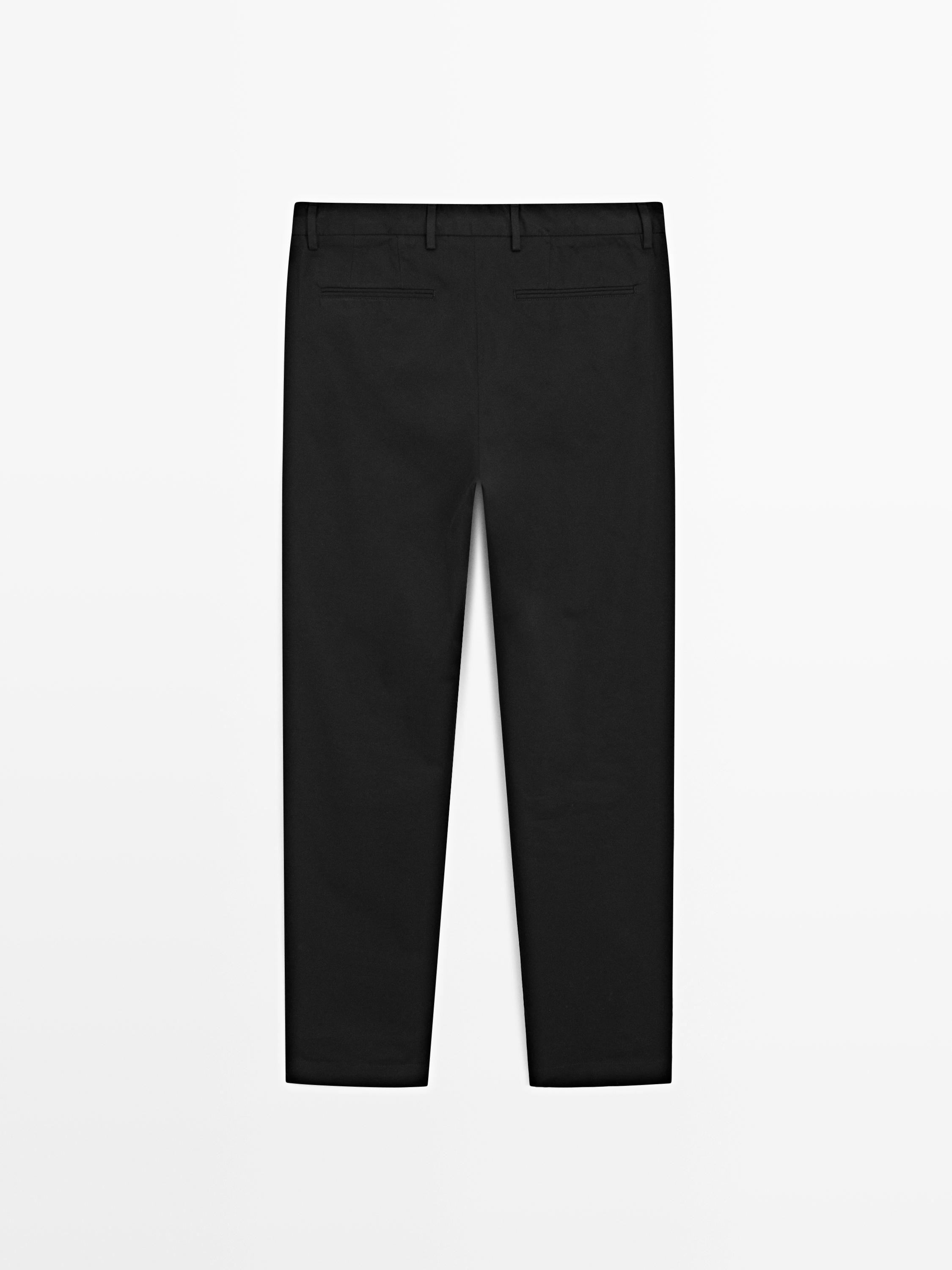 Slim fit cotton blend trousers