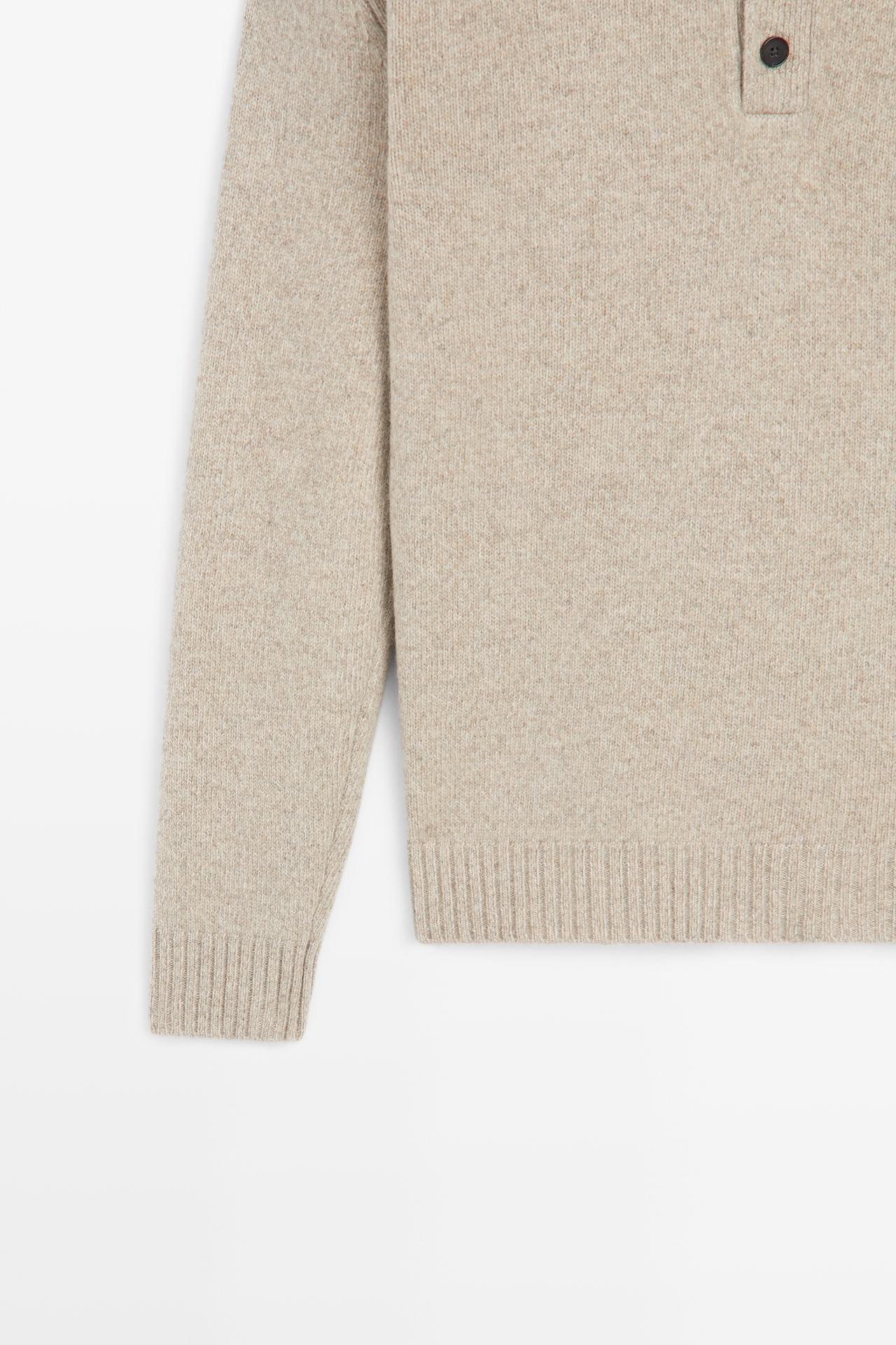 100% wool knit polo sweater — Light Beige