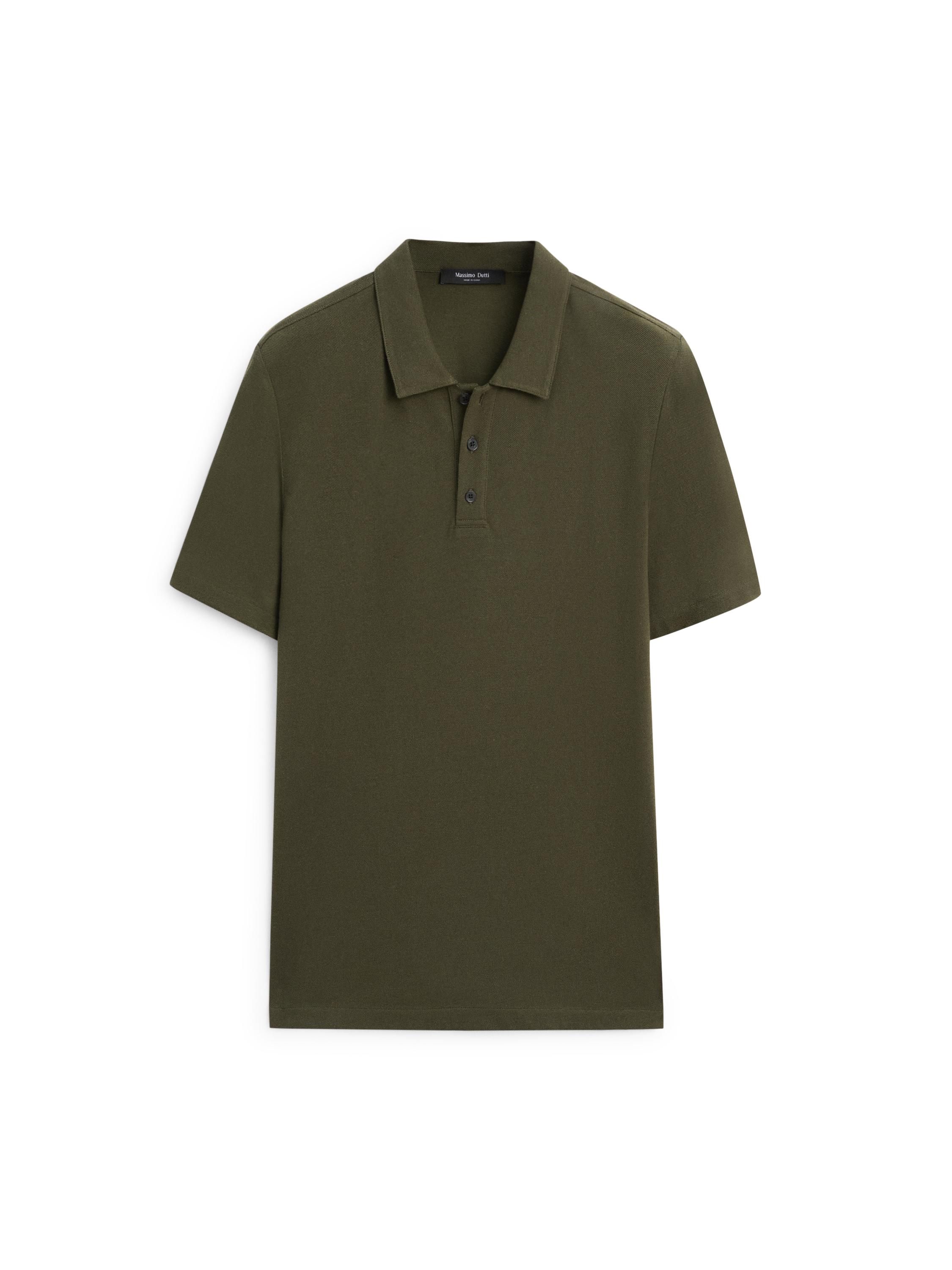 Micro-textured cotton blend polo shirt — DARK OLIVE GREEN