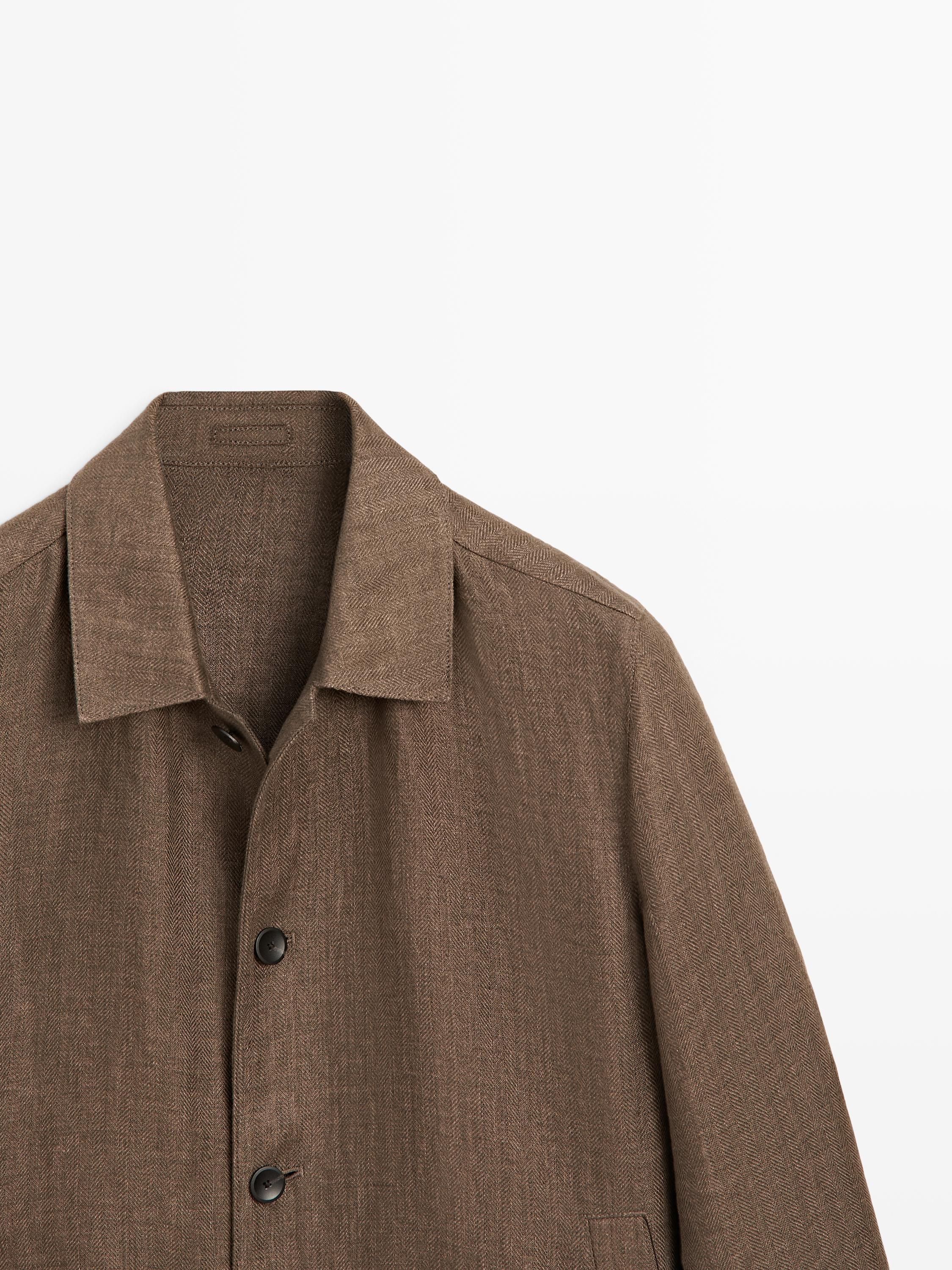 Total look linen jacket with herringbone detail — OCHRE