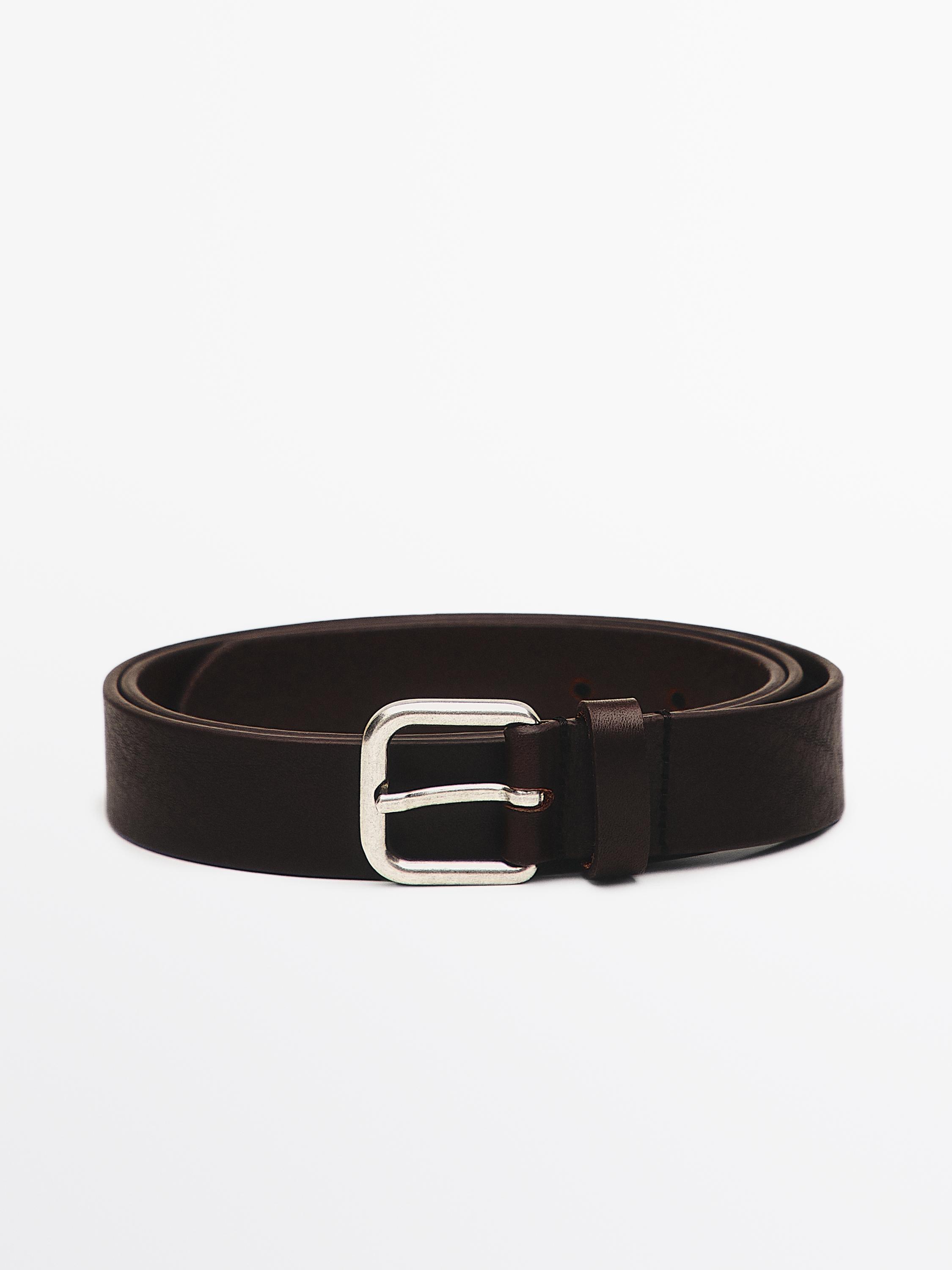 Nappa leather belt with square buckle