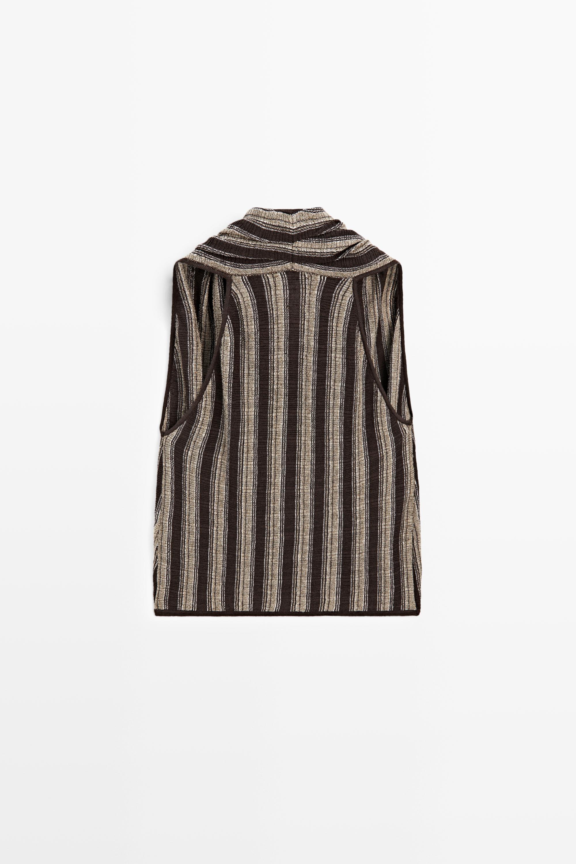 Surplice top with striped detail — BROWN