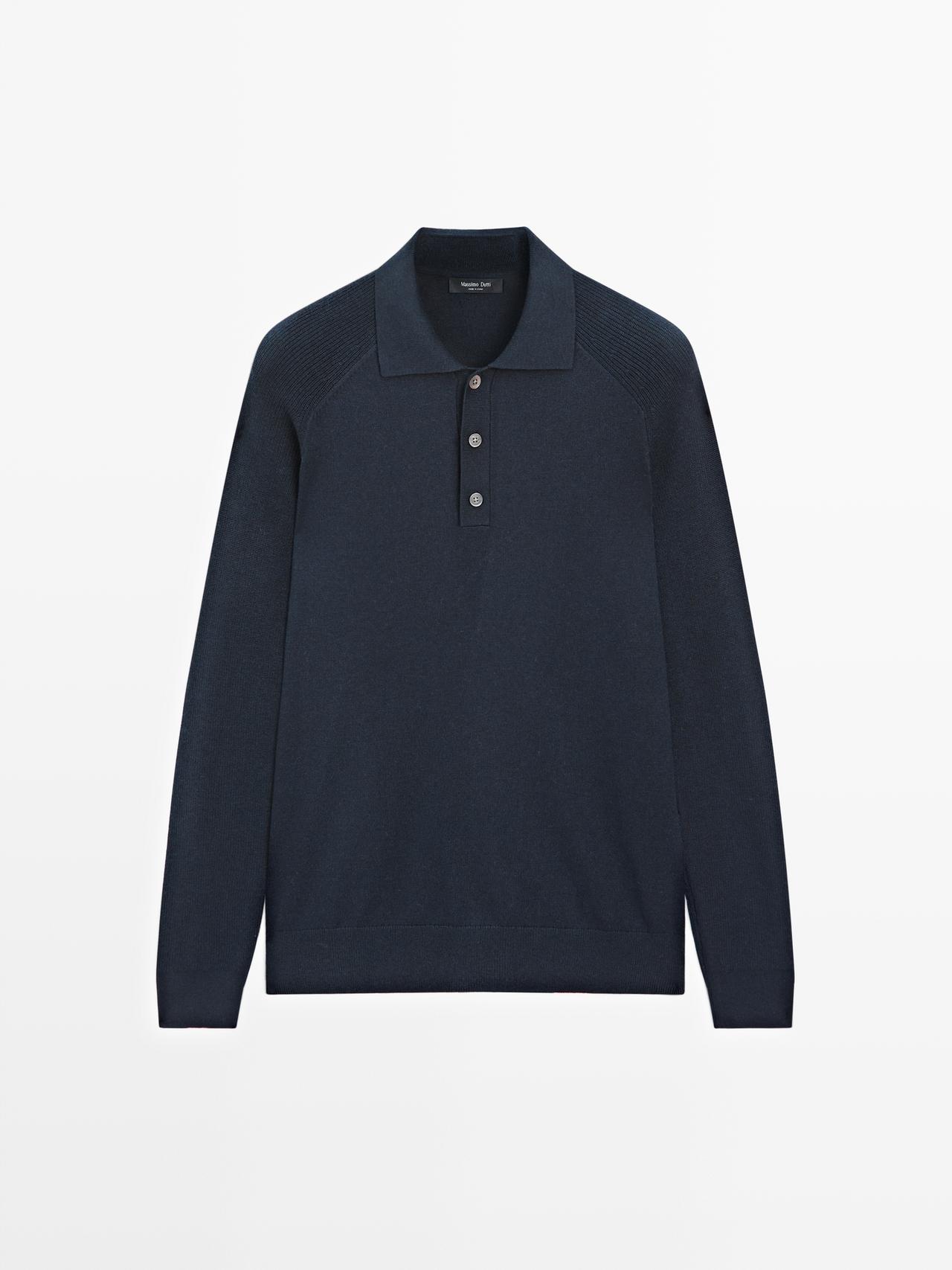 Massimo Dutti - Heren - Tricot Polotrui Van Katoenmix - Marineblauw - L