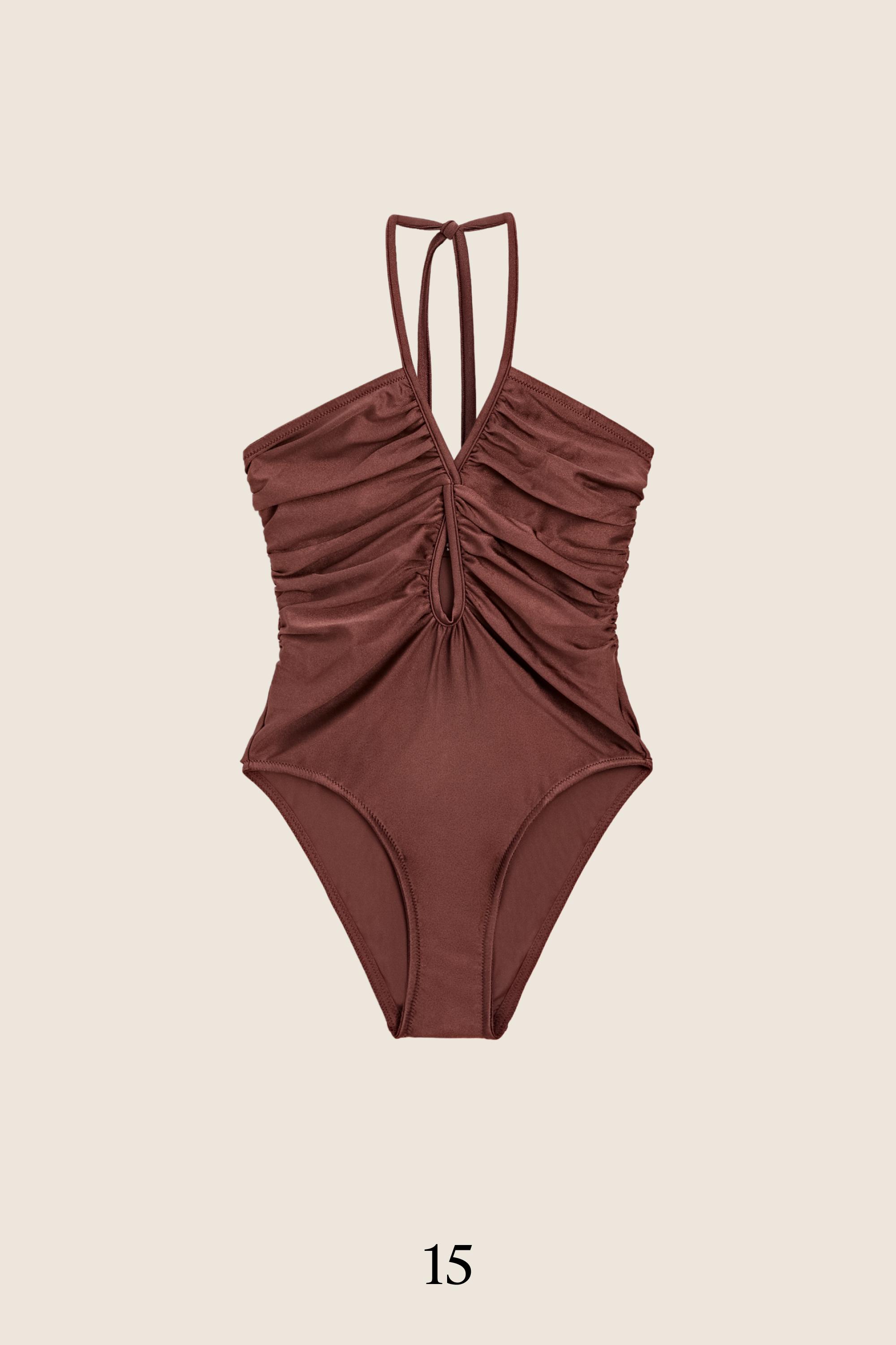 Shimmery halter swimsuit — BROWN