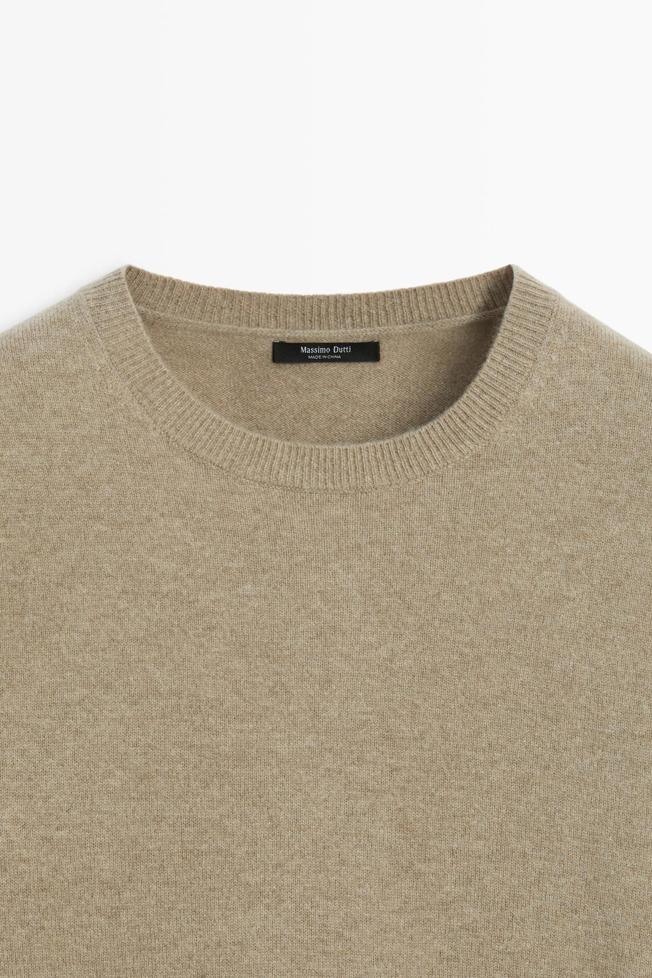 Wool blend crew neck knit sweater — BEIGE MARL