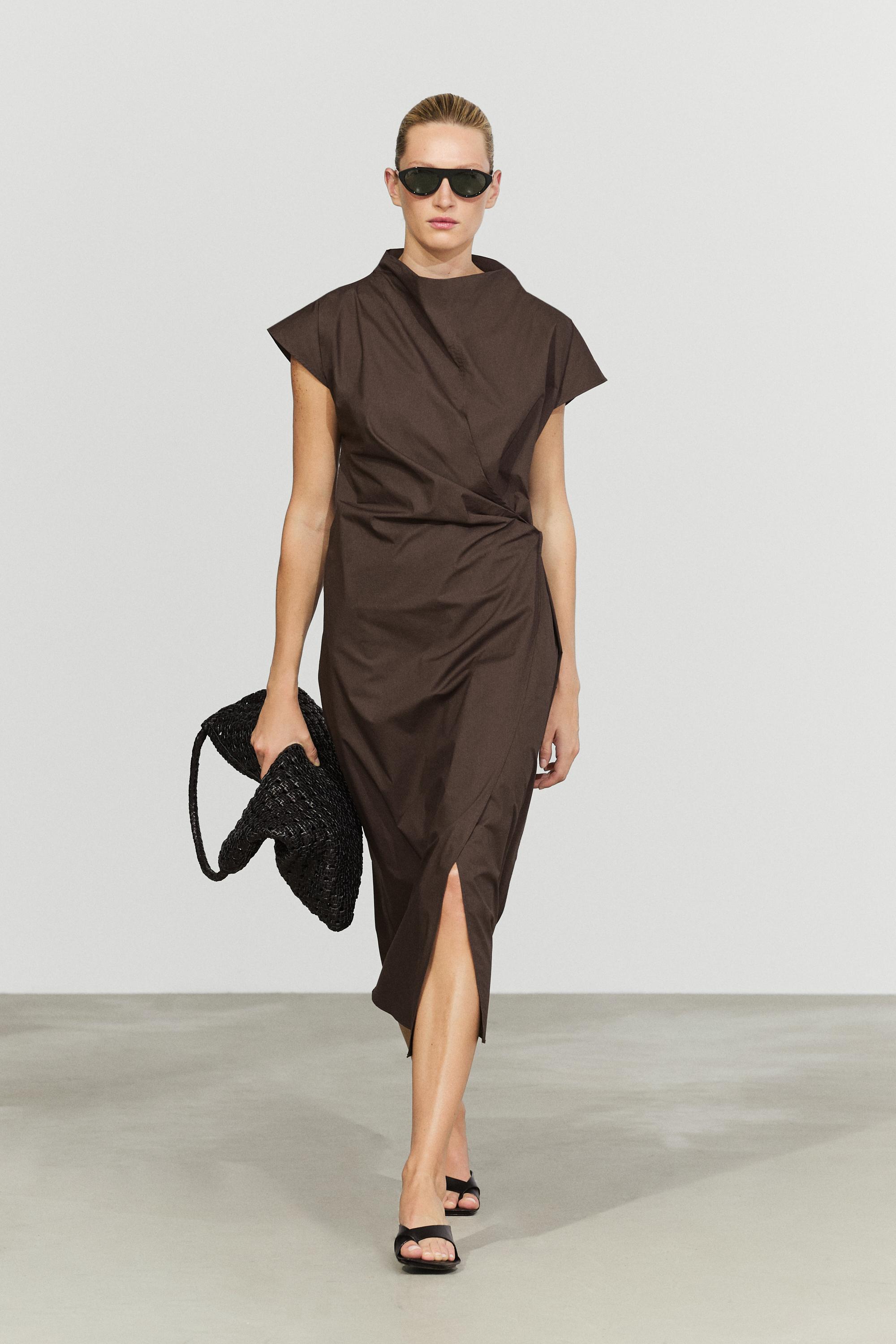 Robe drapée en popeline 100 % coton