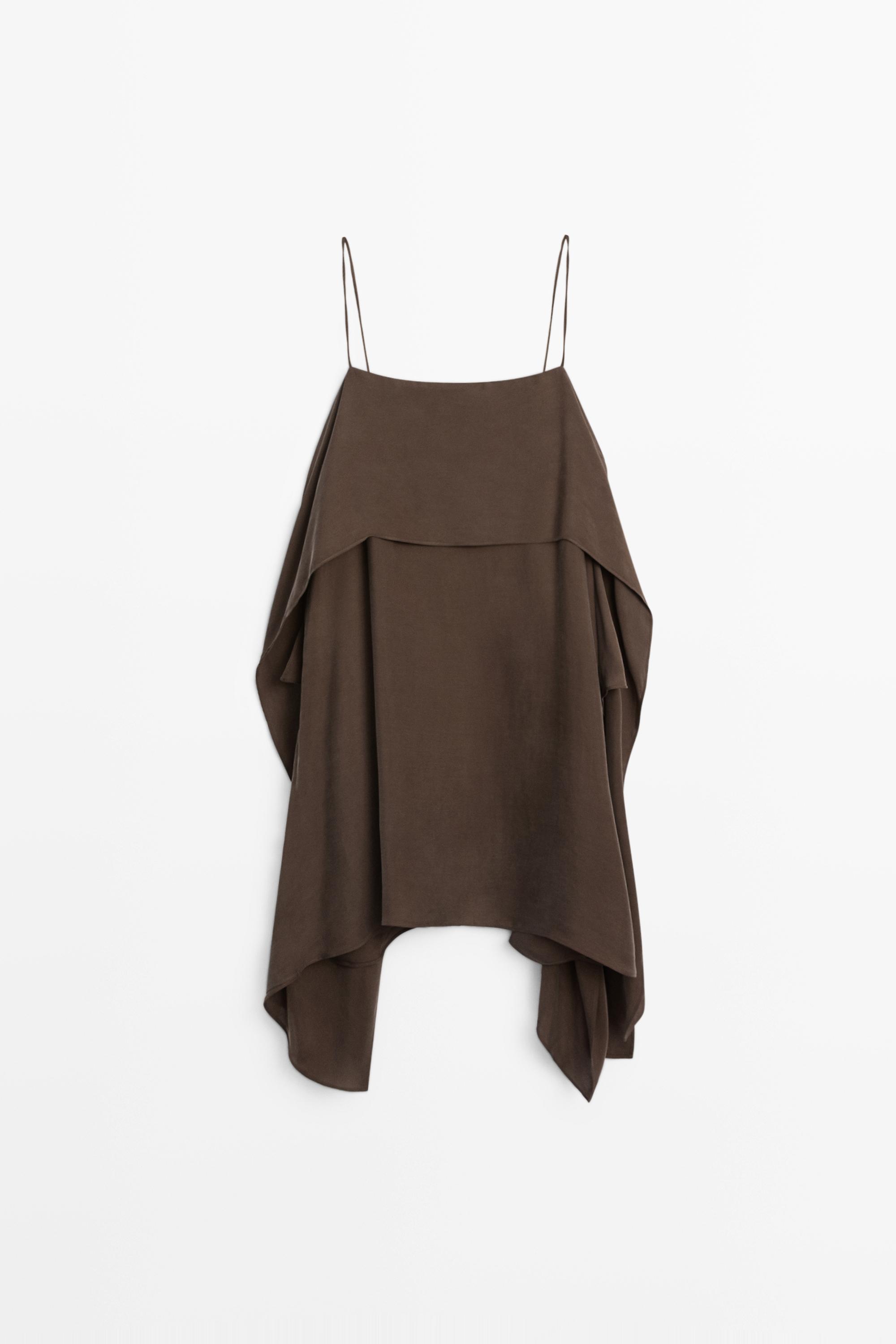 Strappy mini dress with ruffle detail — BROWN
