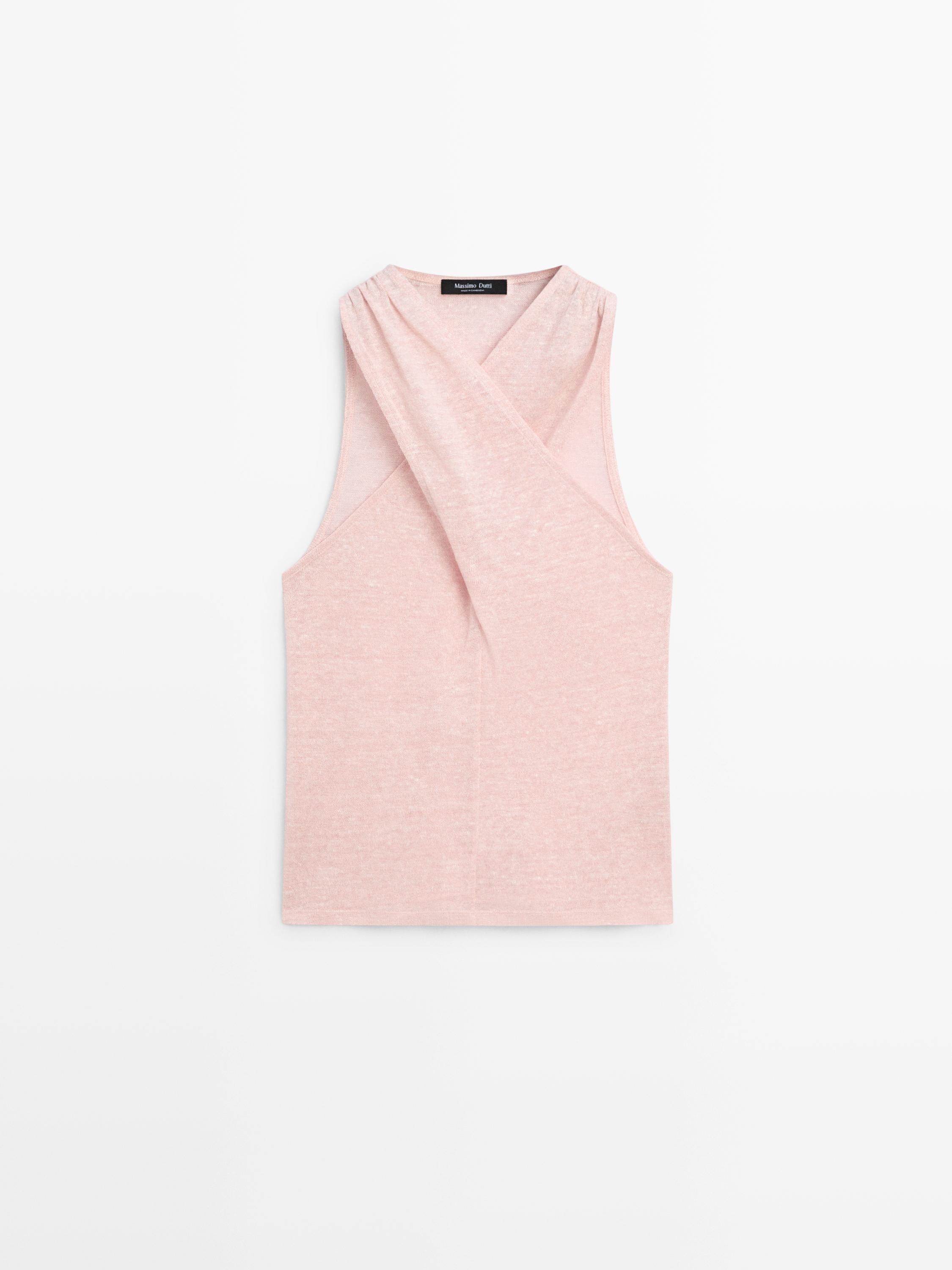 Top cache-cœur en lin mélangé