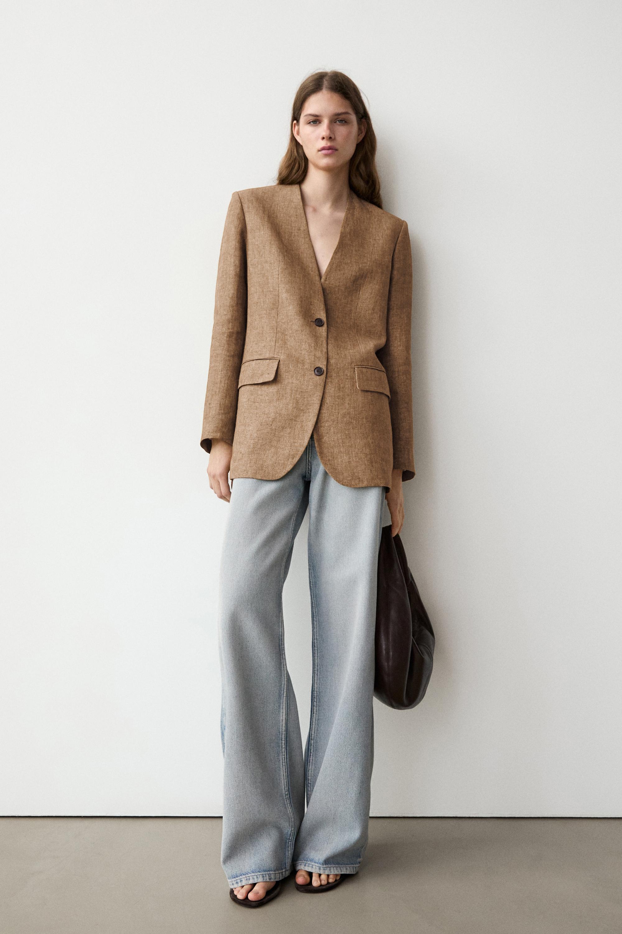 100% linen melange suit blazer — CAMEL