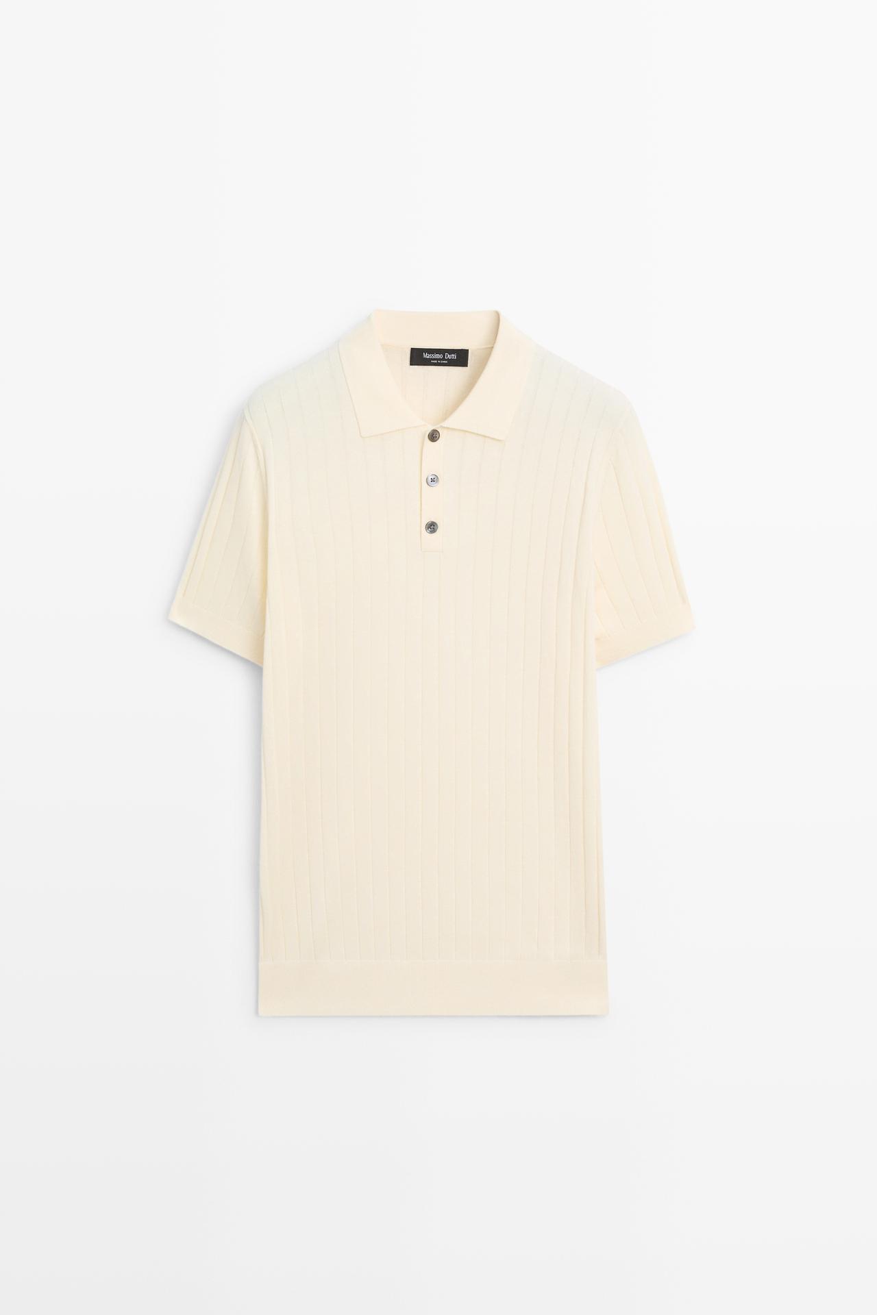 Ribbed knit cotton blend polo shirt — CREAM