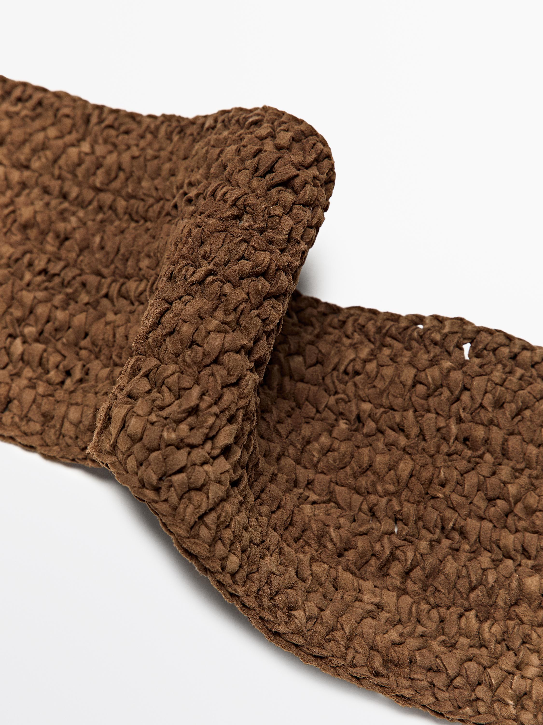 Plaited split suede leather sash belt
