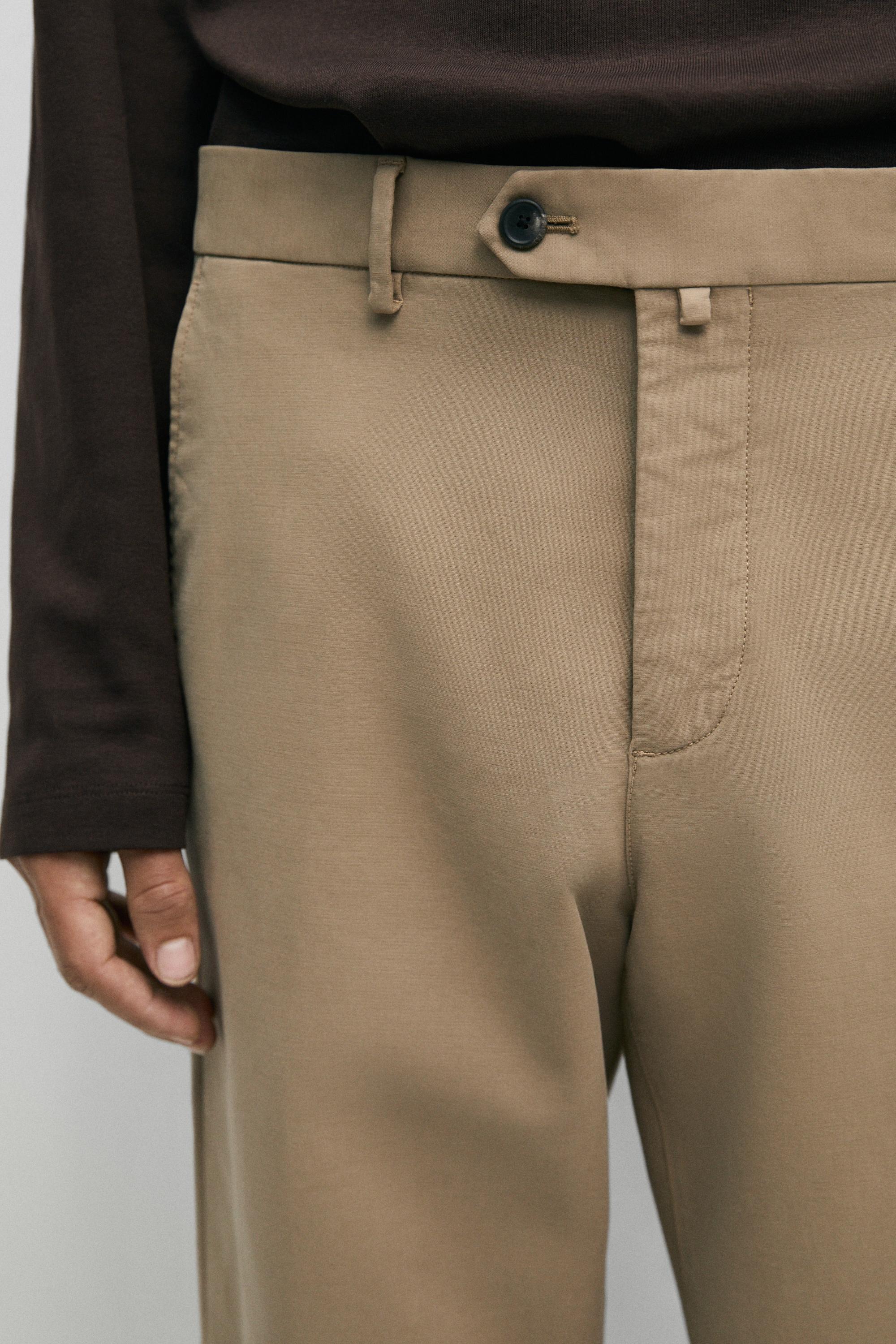 100% cotton slim fit pants — BEIGE