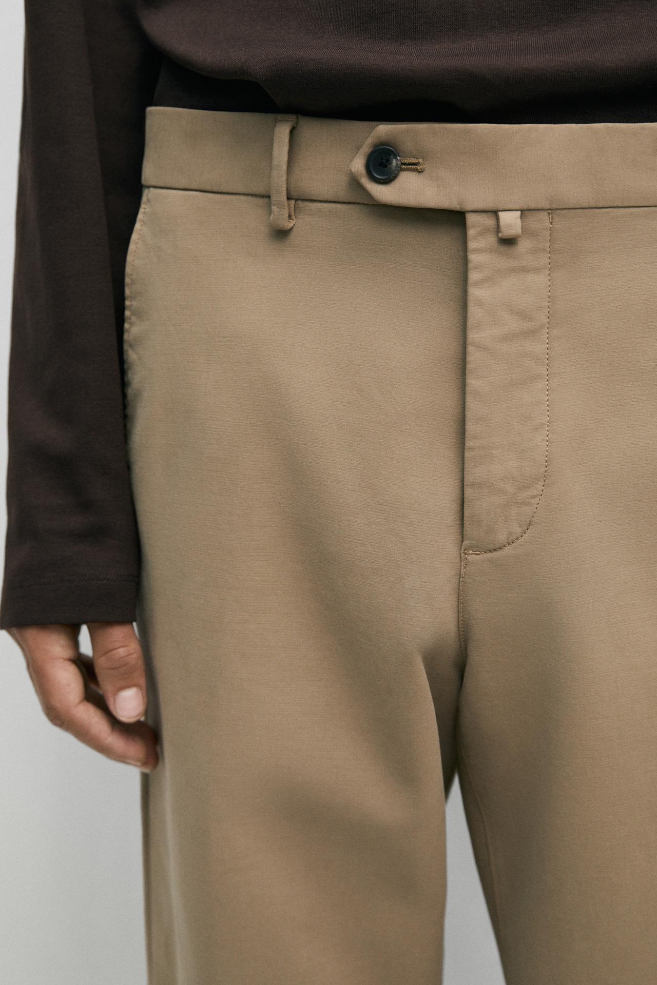 100% cotton slim fit pants — BEIGE