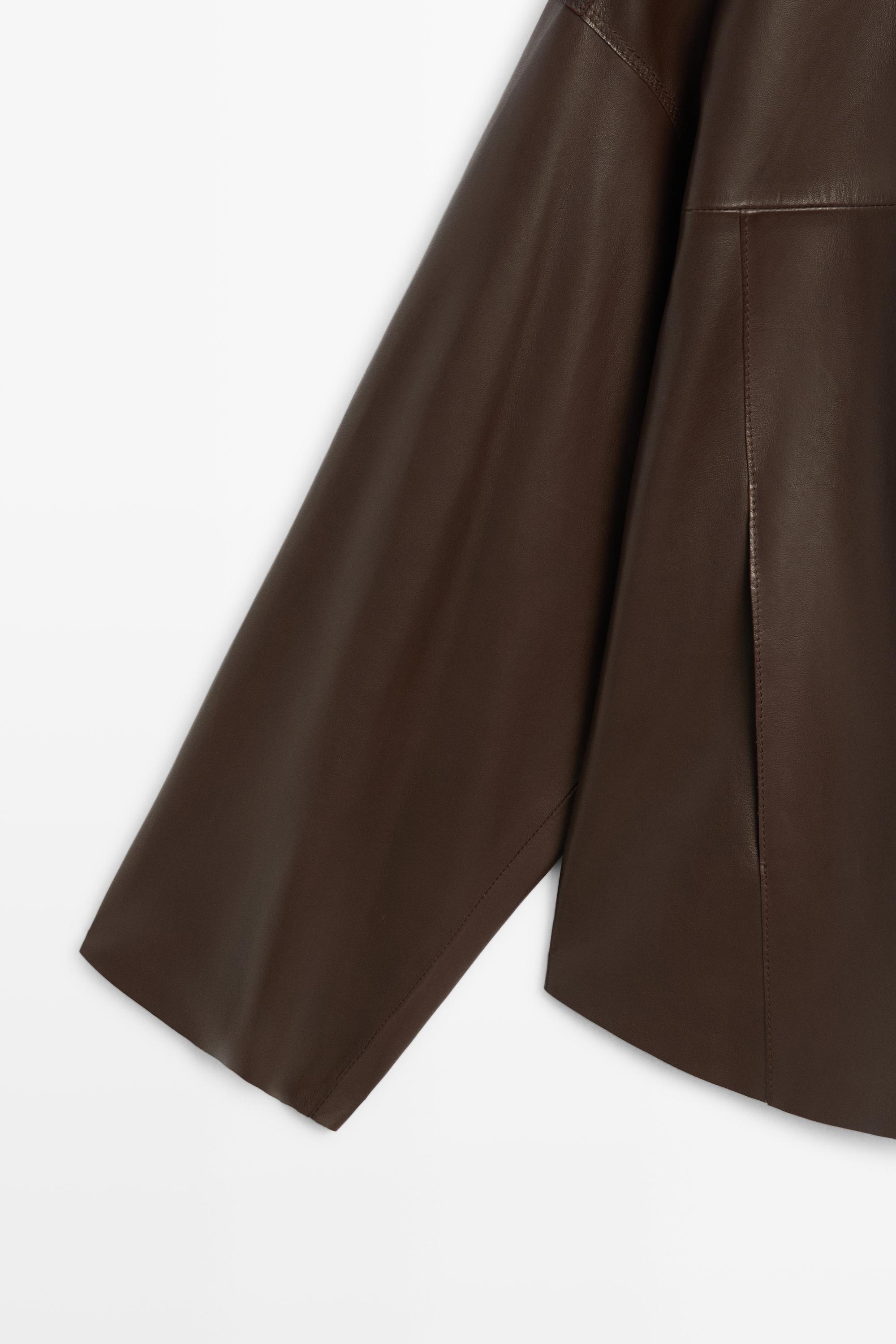 Nappa leather button-placket jacket — BROWN