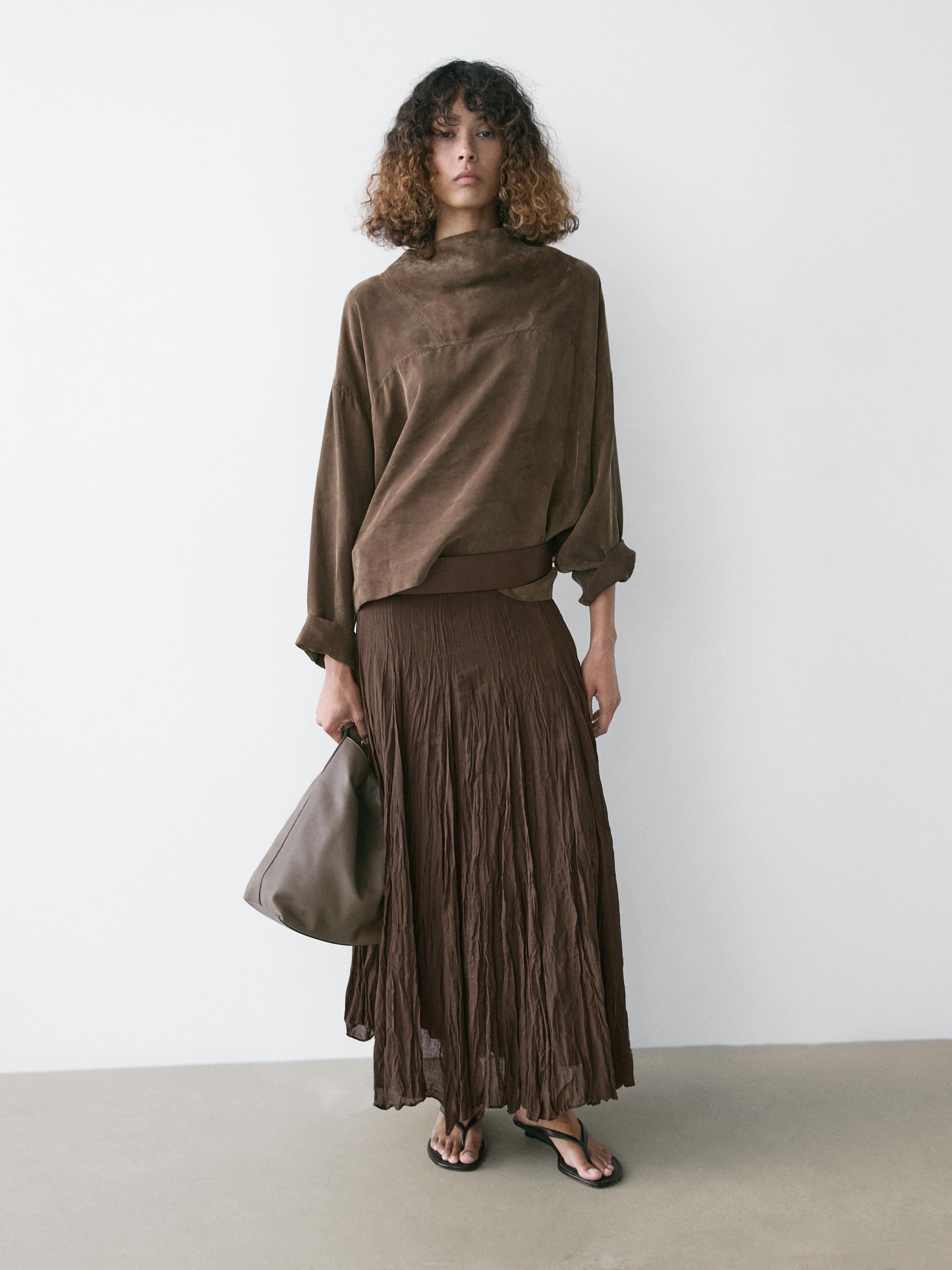 Flowing godet midi skirt — Chocolate