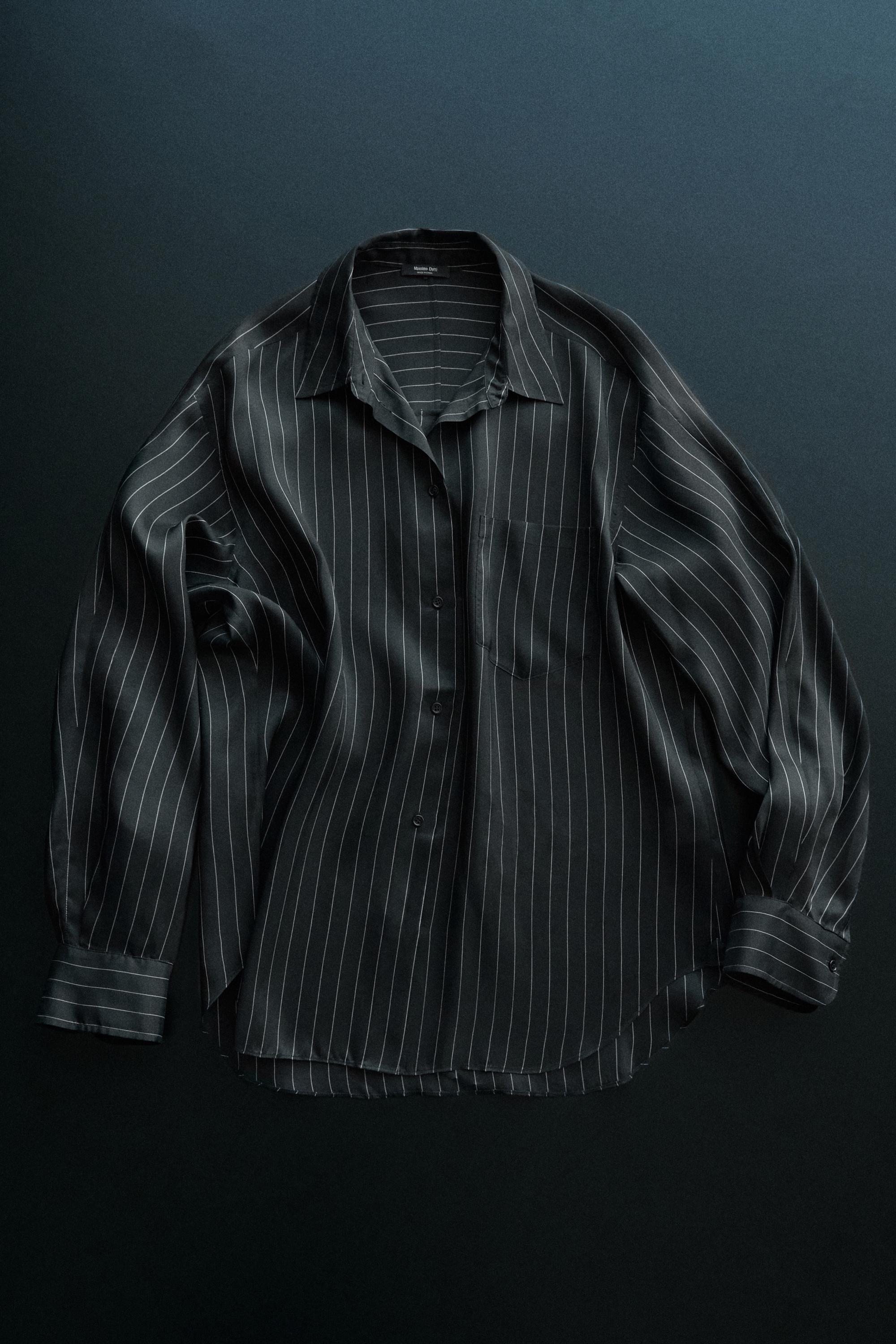 Striped shirt in flowing fabric - STUDIO — BLACK