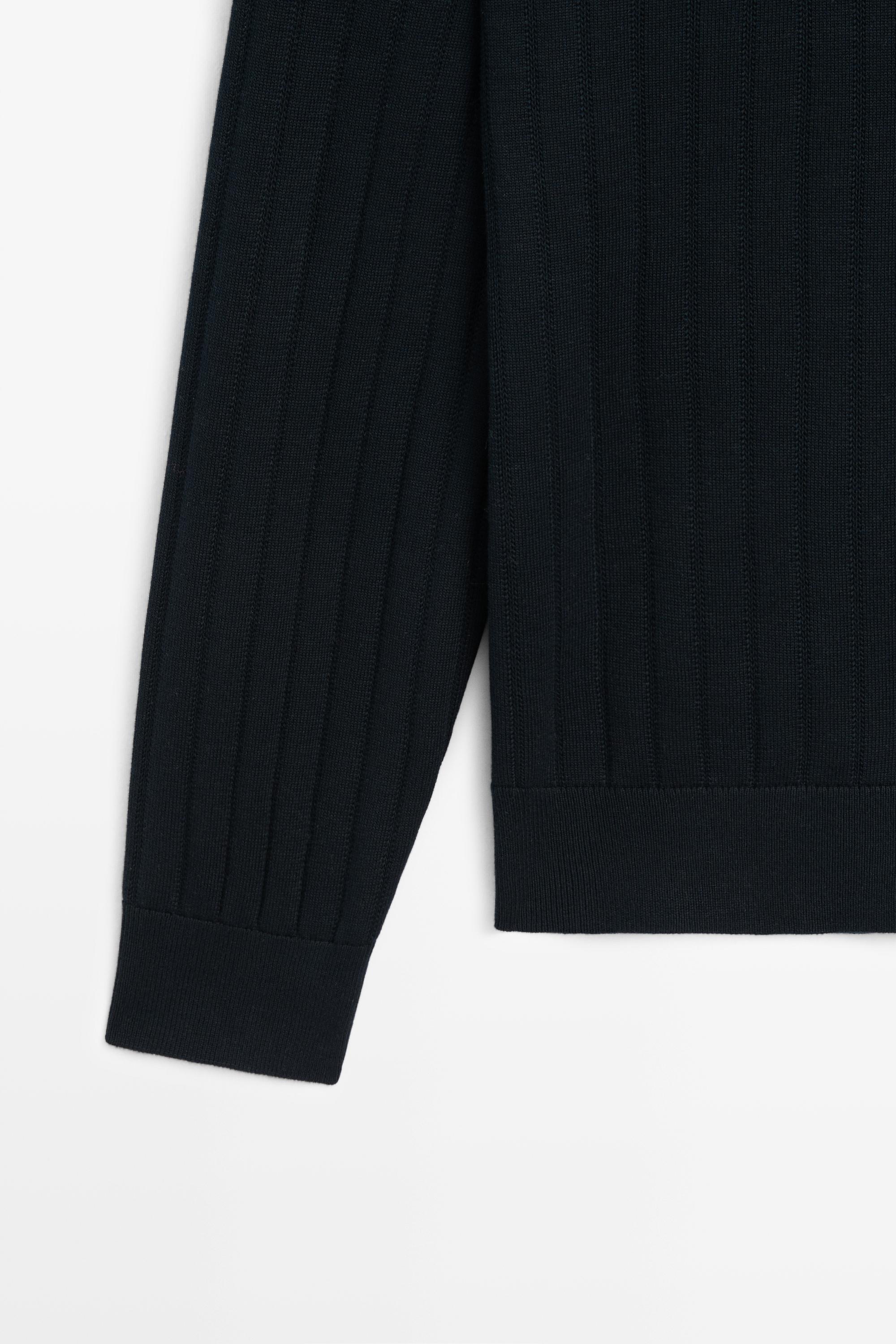 100% Cotton Knit Polo Sweater — NAVY BLUE