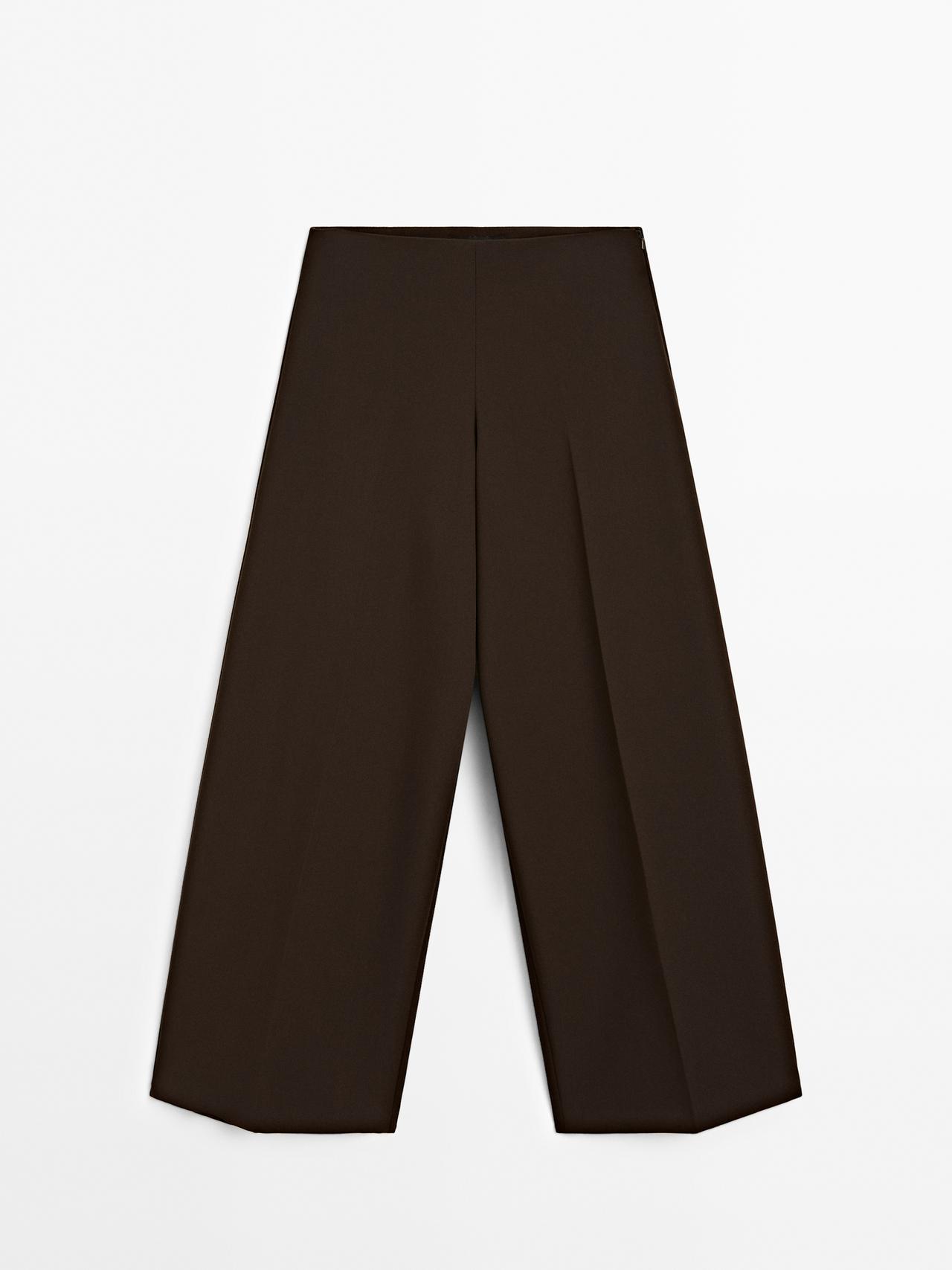 Massimo Dutti - Dame - Højtaljede Bukser Med Brede Ben - Chokolade - 34