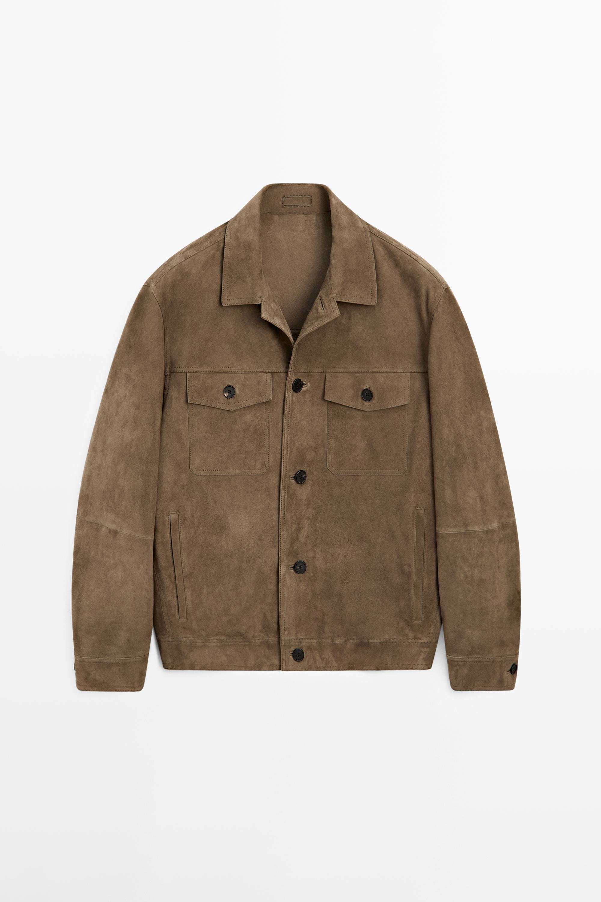 Distressed effect leather jacket with pockets — PALE GREEN