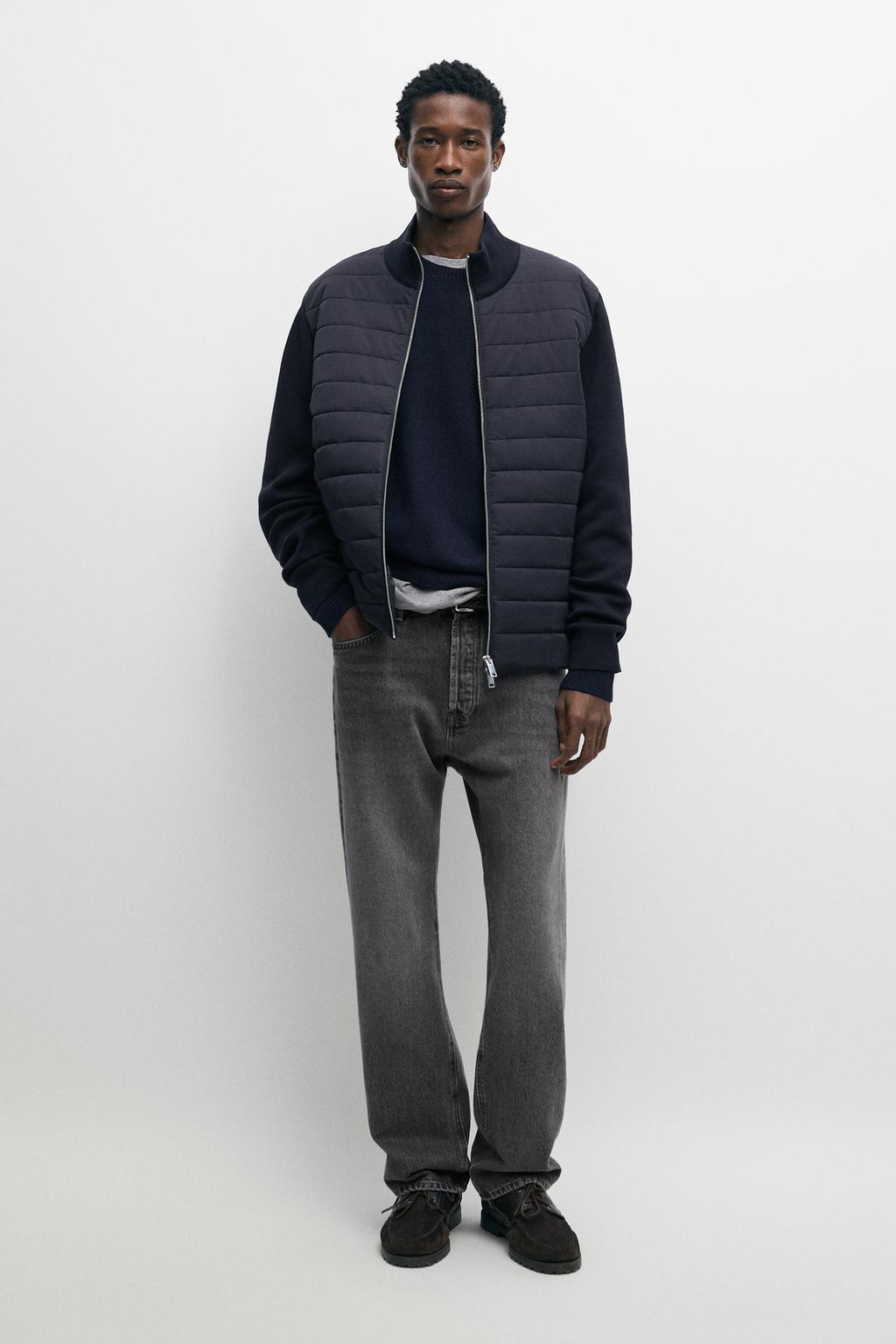 Blended fabric stand-collar cardigan