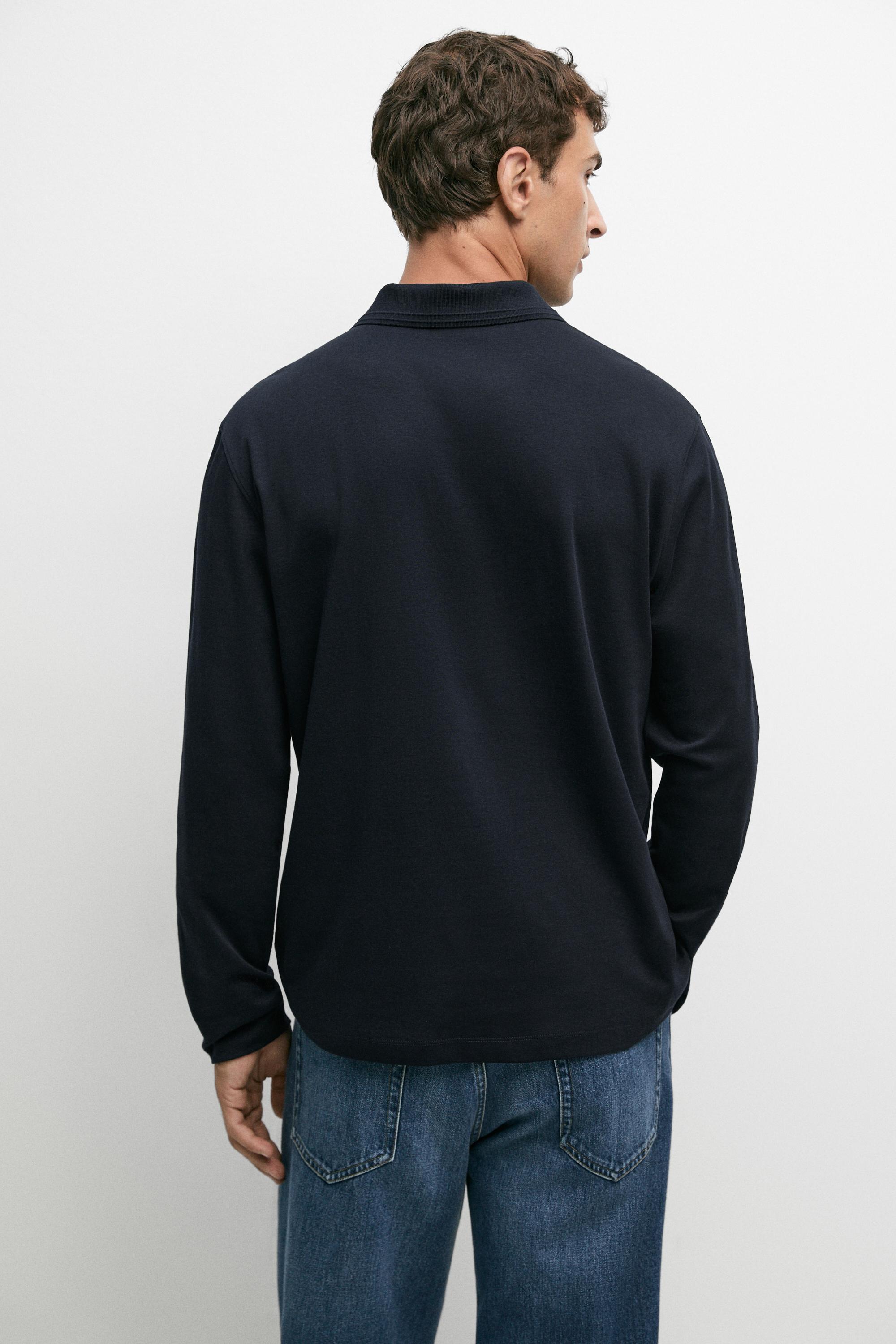 100% cotton long sleeve polo shirt — NAVY BLUE