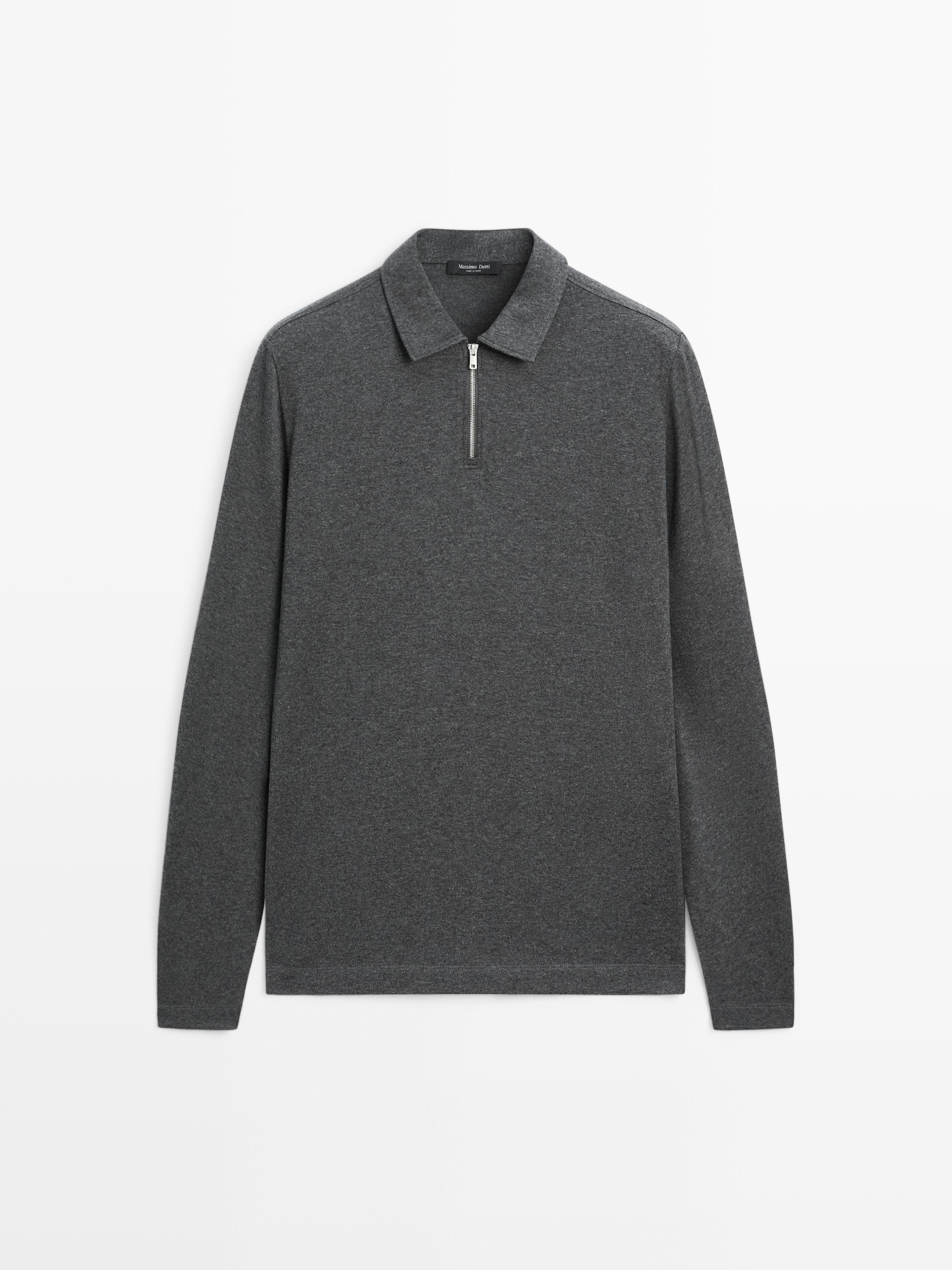 Long sleeve polo shirt with zip-up collar
