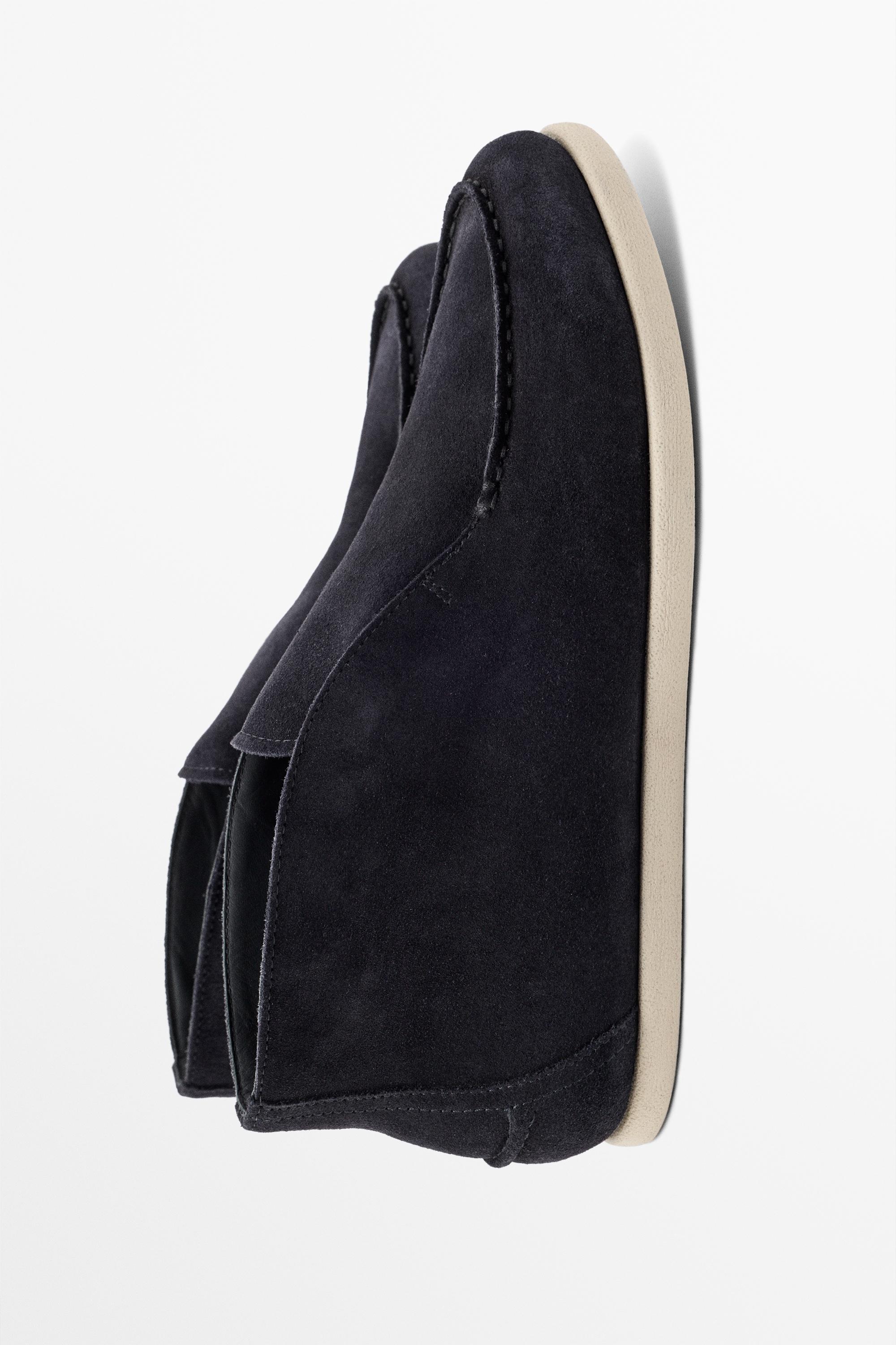 Split suede leather ankle loafer — Dark blue