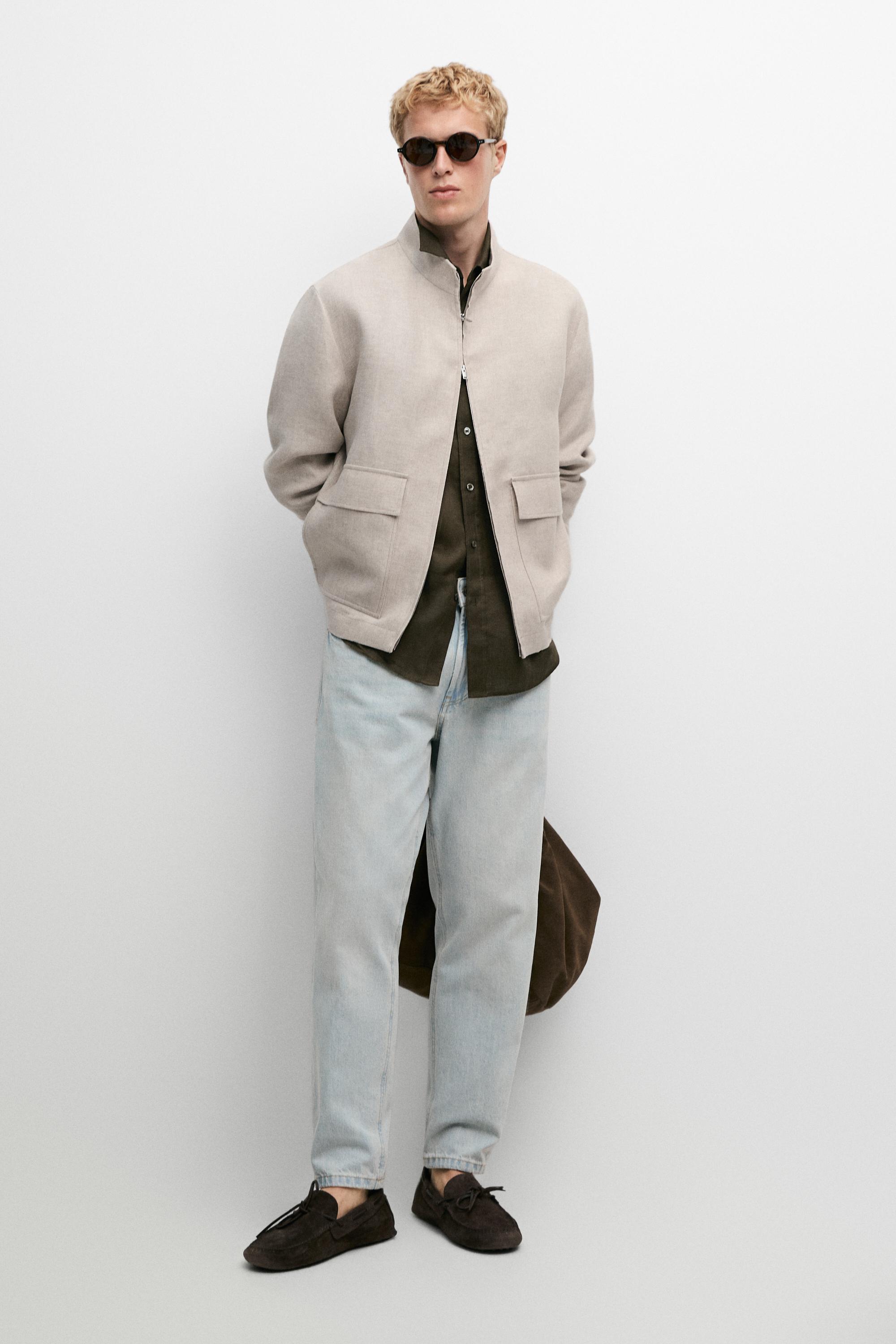 100% linen total look jacket with pockets — CREAM