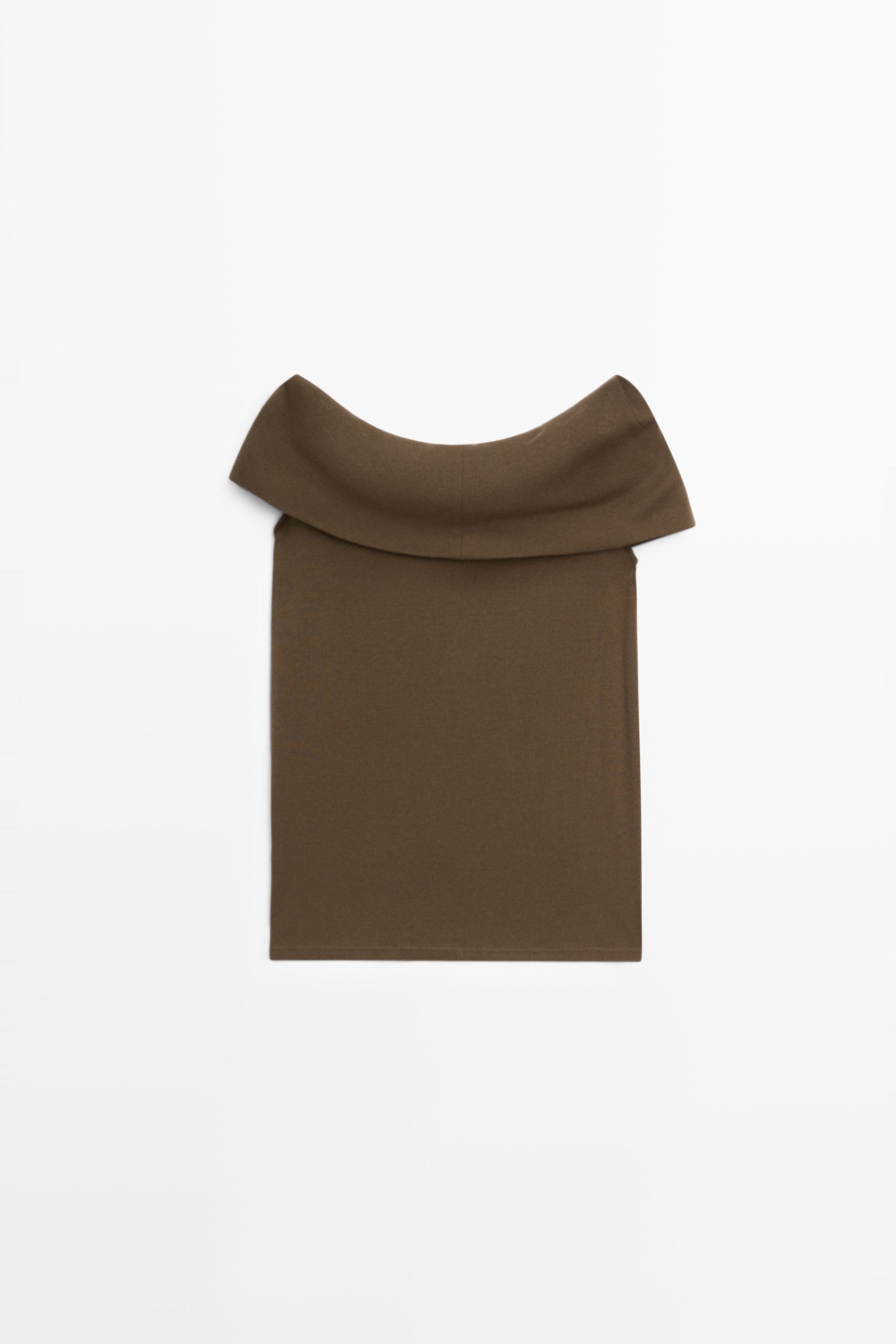 Off-the-shoulder top with jewel detail — KHAKI