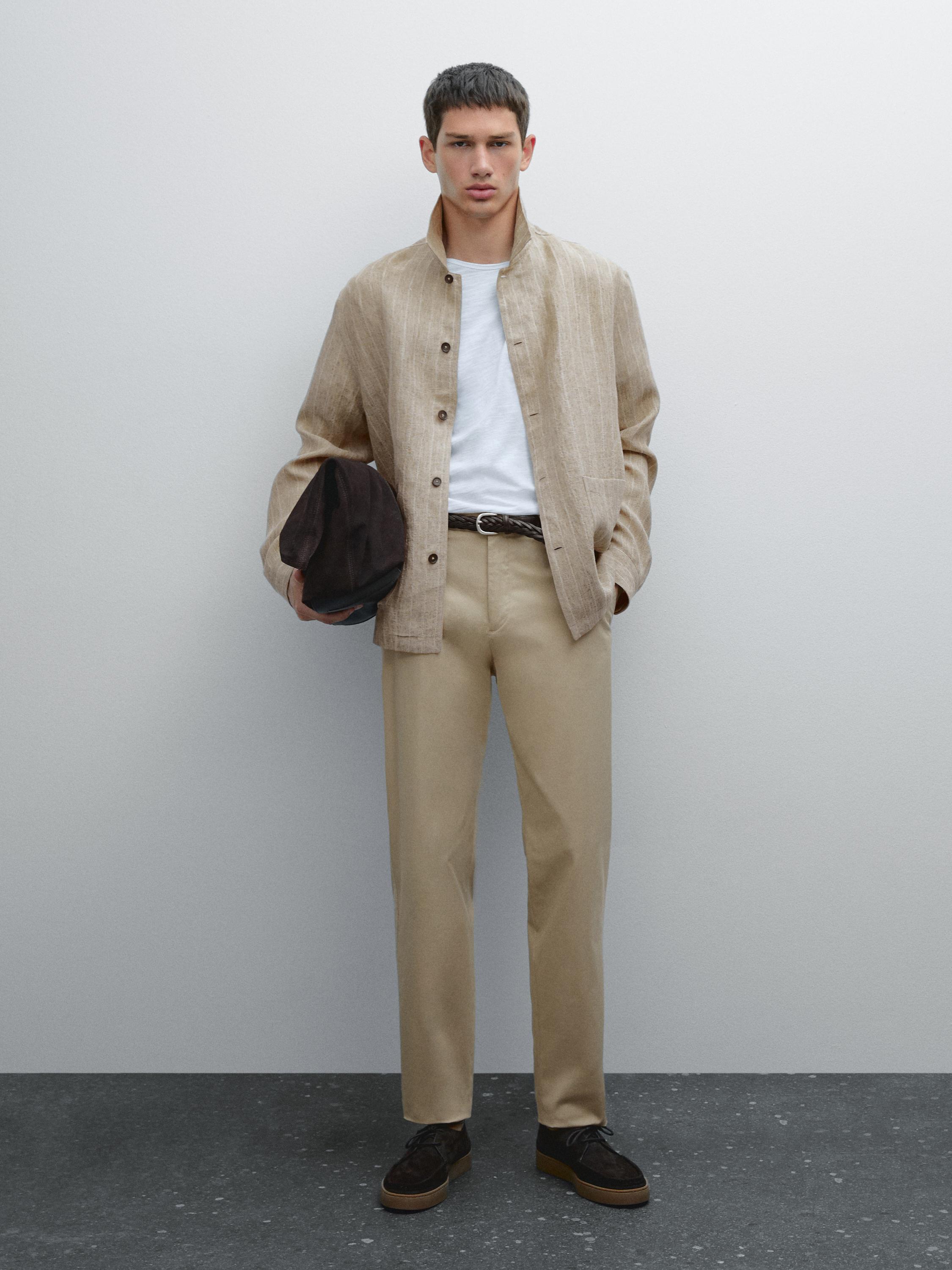 Cotton blend tapered fit trousers