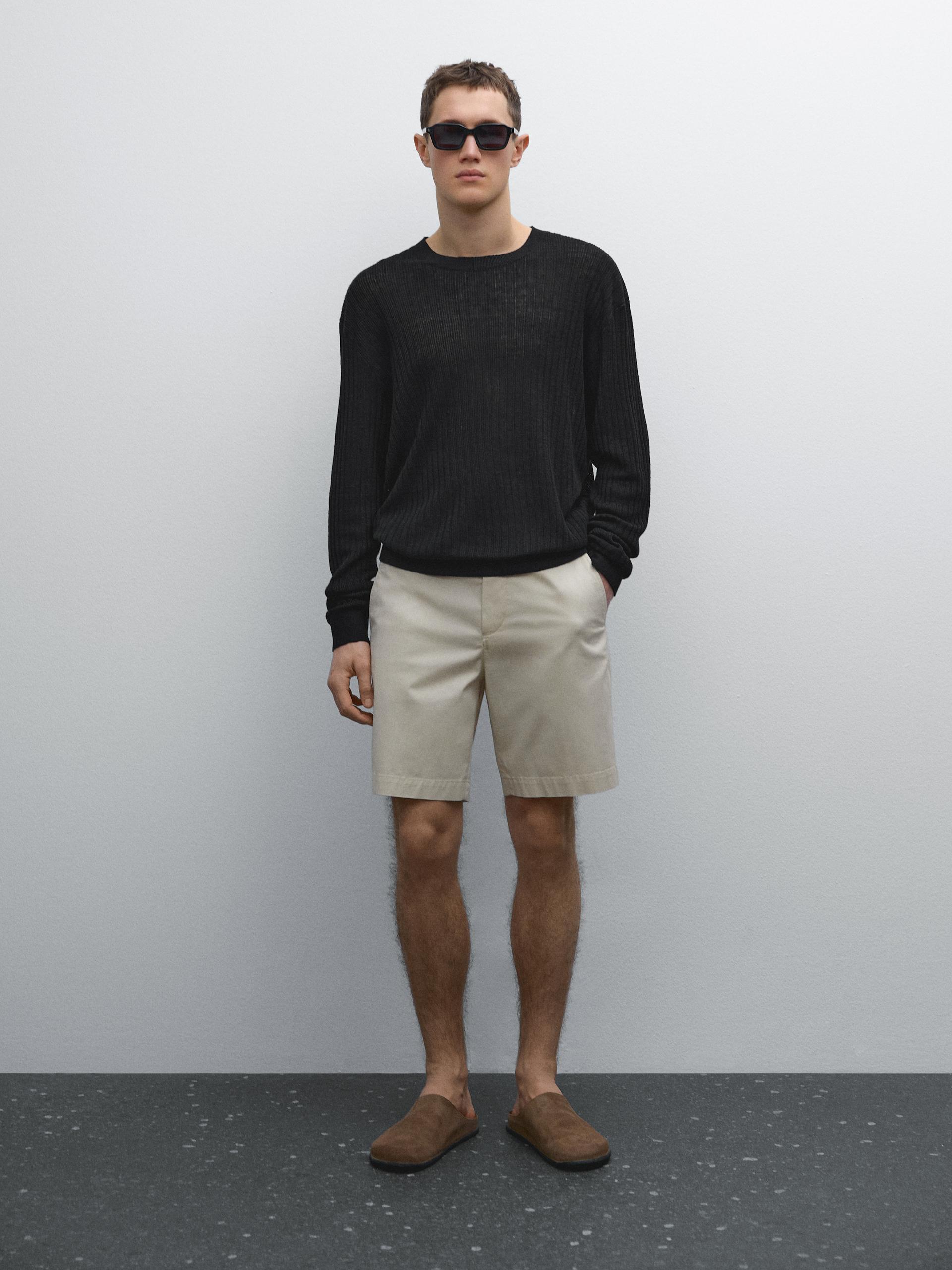 Bermuda En Coton Mélangé - Beige - 42 - Massimo Dutti - Homme