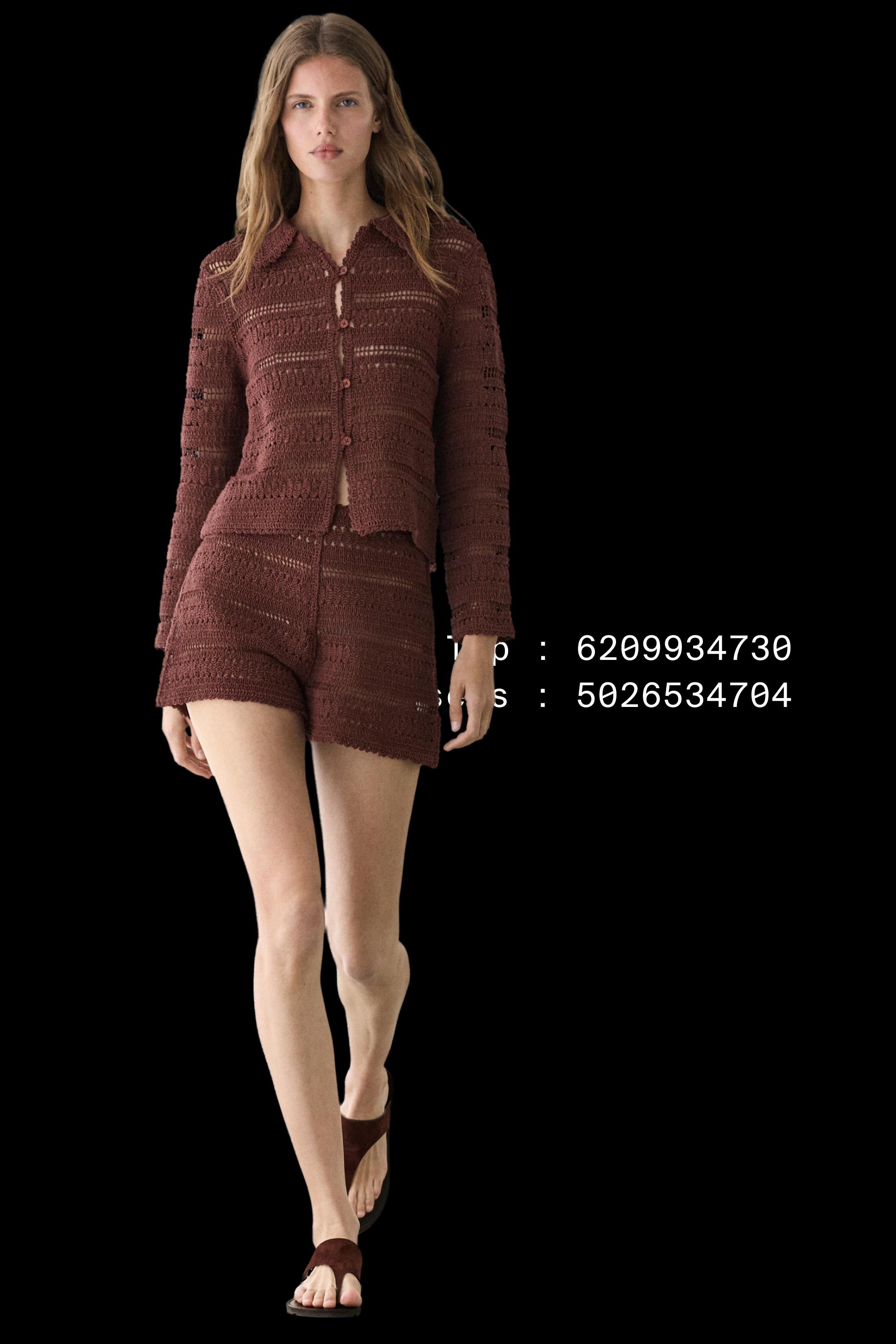 Cotton crochet shorts — RUSSET