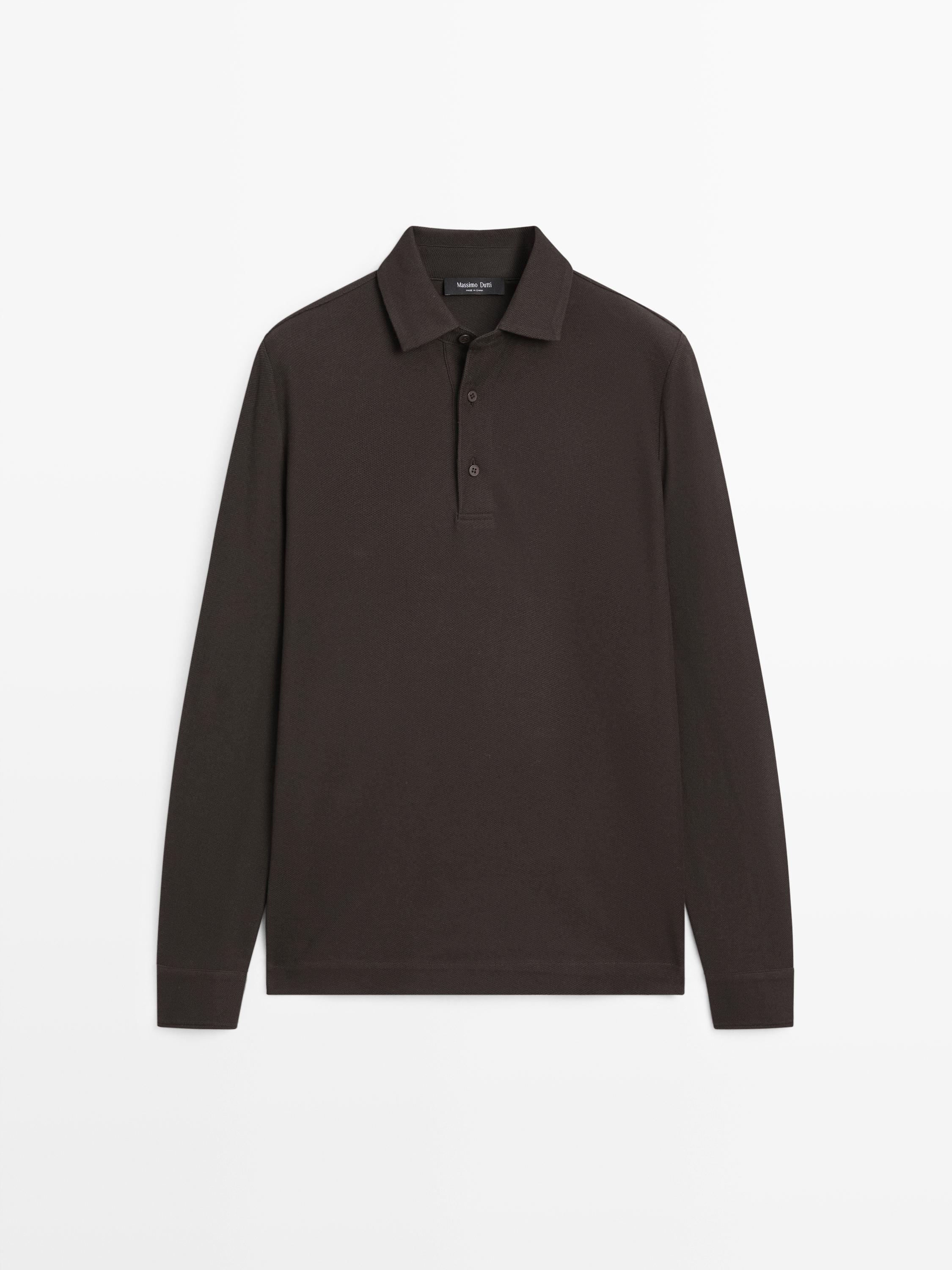 Textured piqué polo shirt with long sleeves