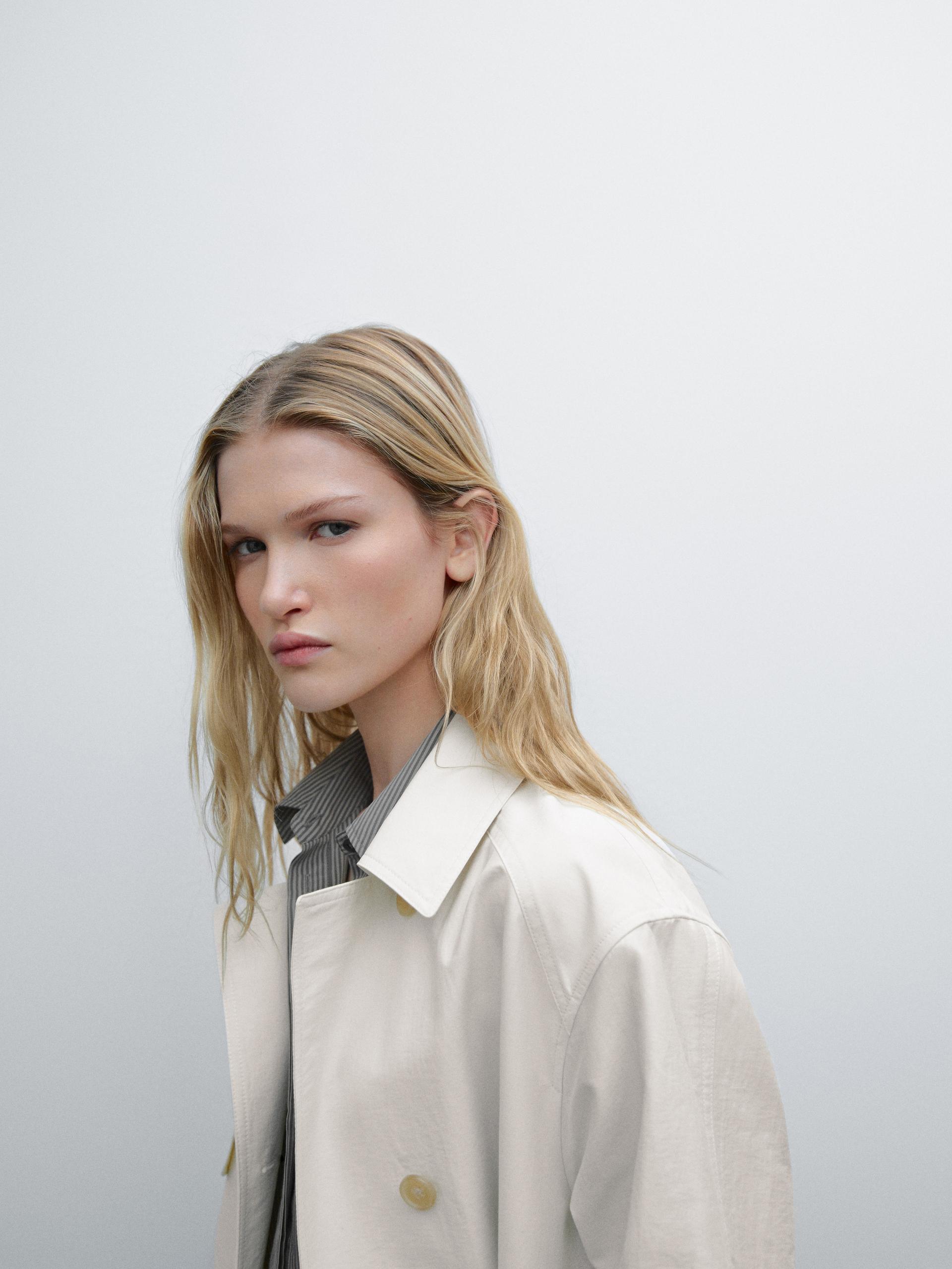 Gabardina Trench Mezcla Algodón - Crudo - S - Massimo Dutti - Mujer