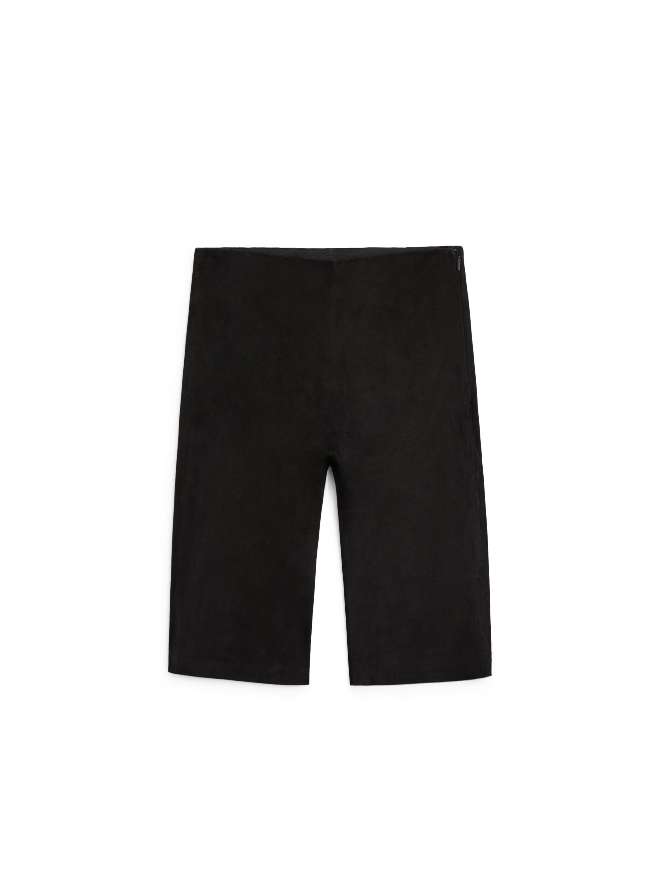 Suede leather cycling shorts — BLACK