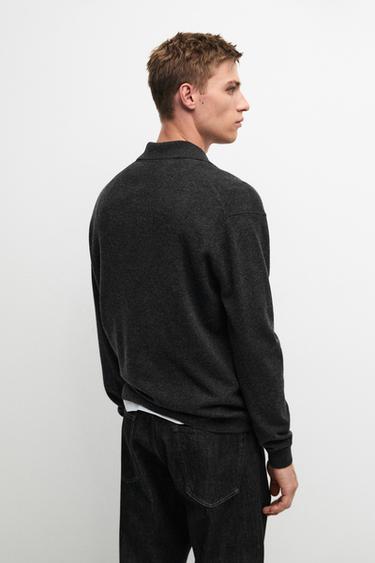 100% cashmere knit polo sweater — CHARCOAL 5