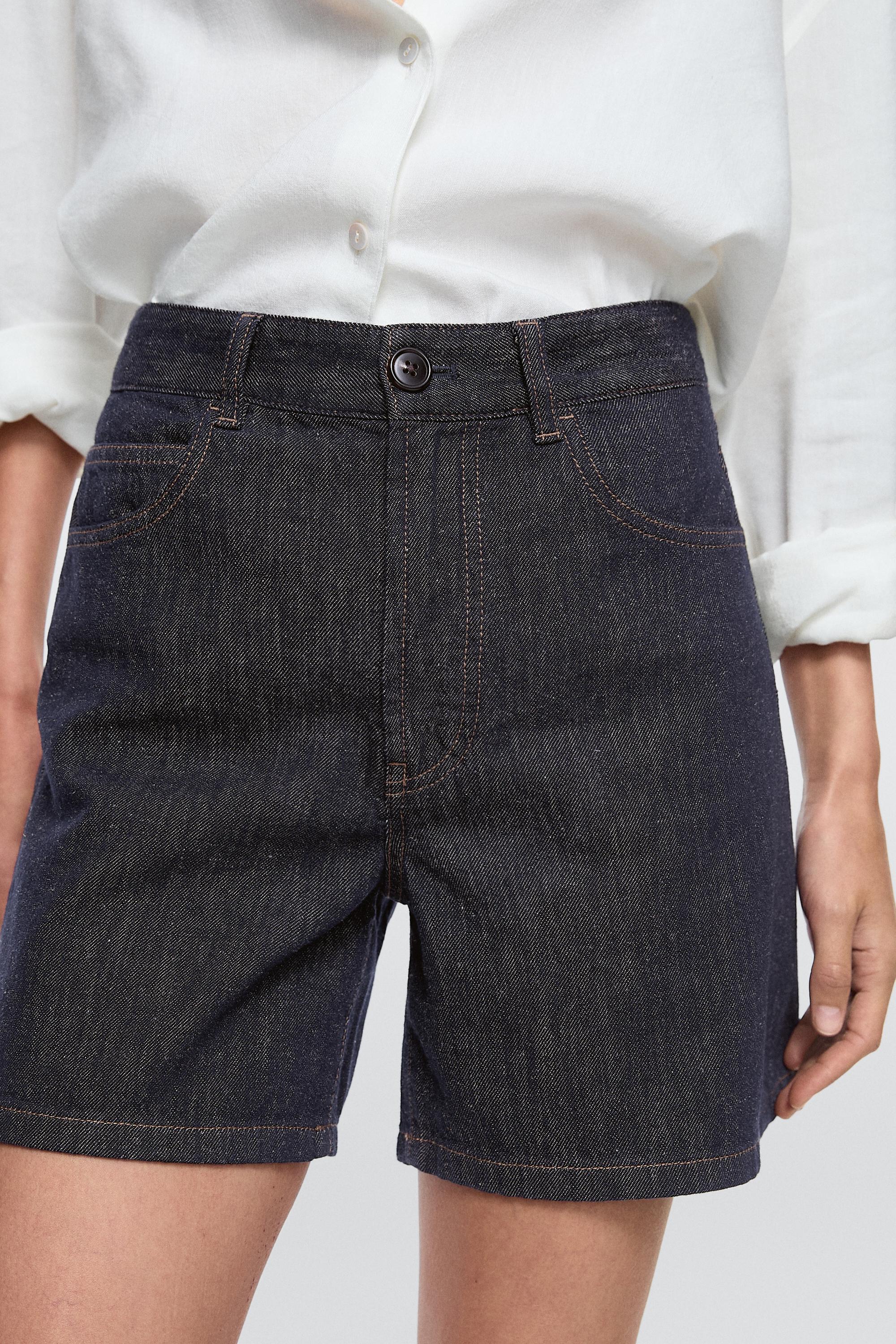 Total look mid-rise denim Bermuda shorts — DARK BLUE