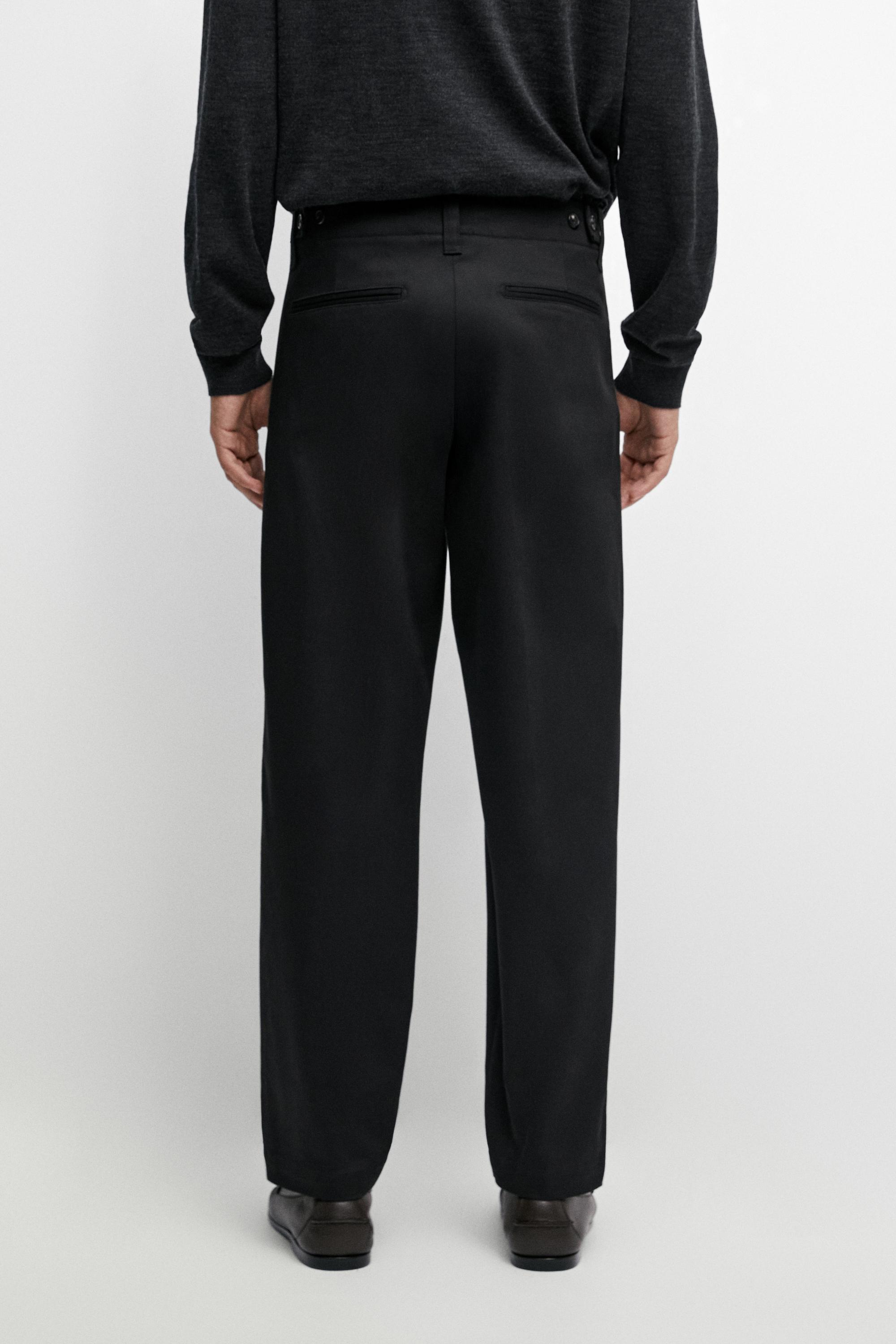 Cotton blend pants with waist detail — BLACK