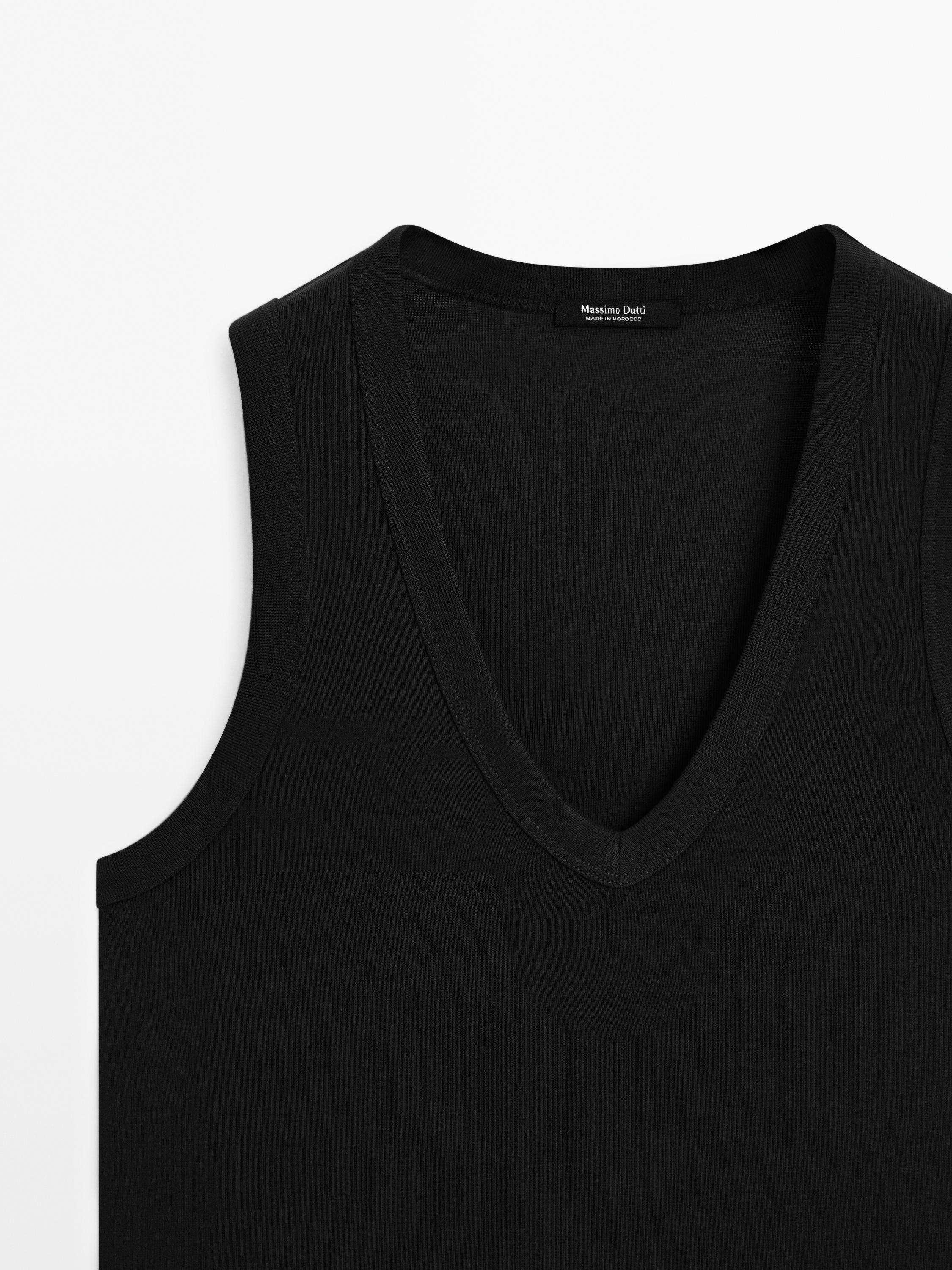 Mercerised cotton V-neck T-shirt